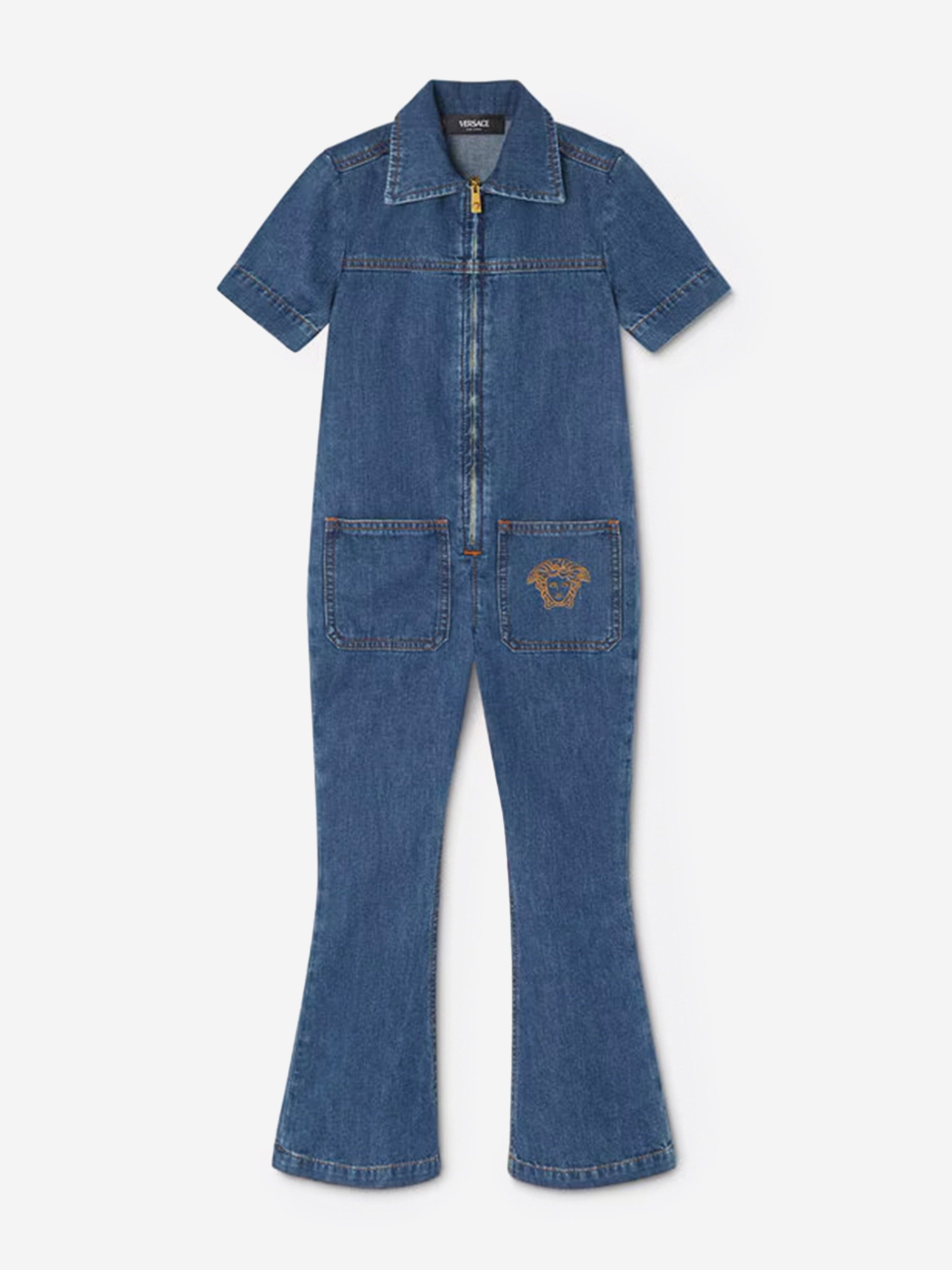 Versace Girls Denim Logo Jumpsuit in Blue Cheap Brand New Unisex