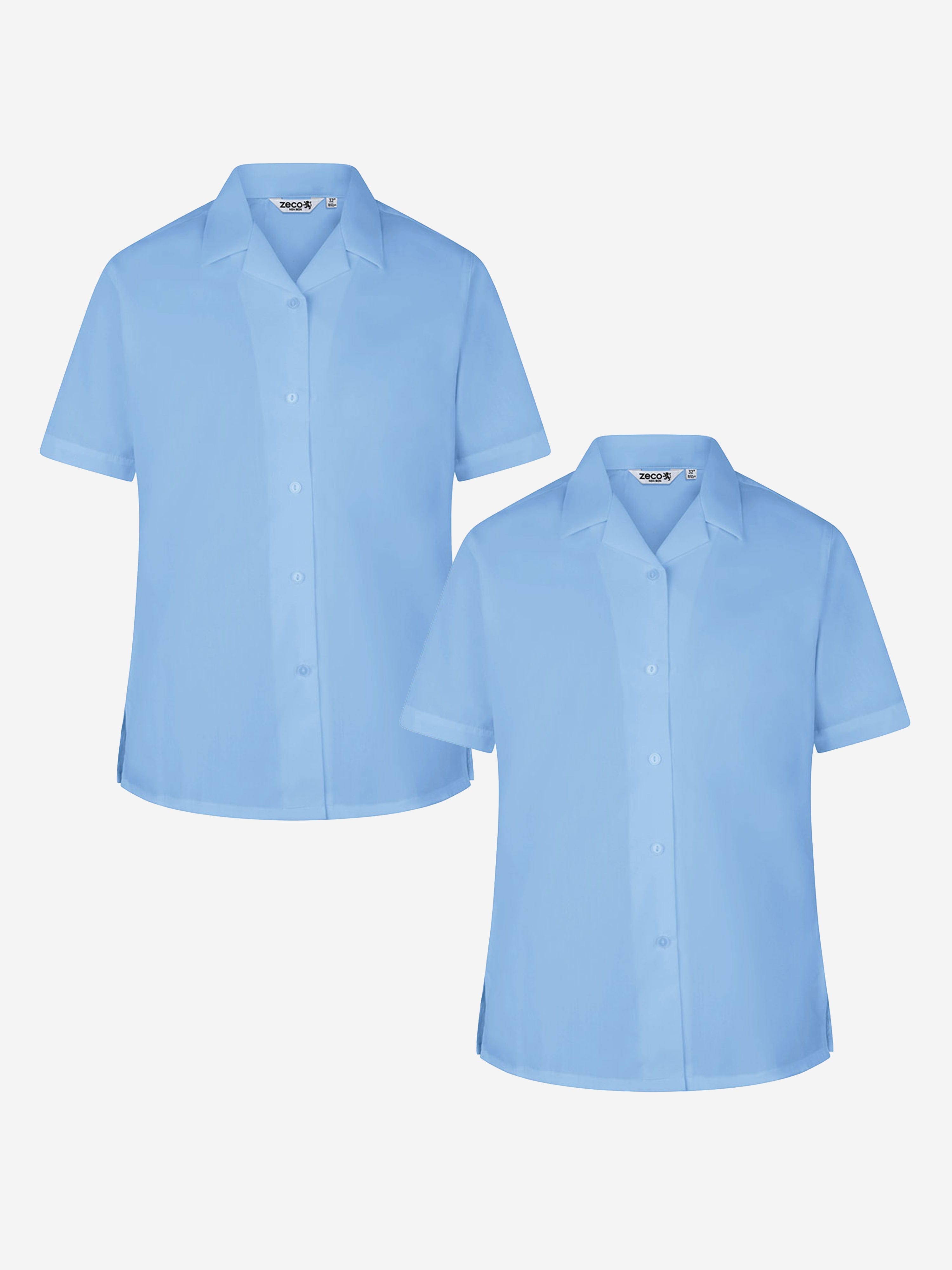 Zeco Girls School Short Sleeve Revere Collar Blouse Twin Pack in Blue New For Sale
