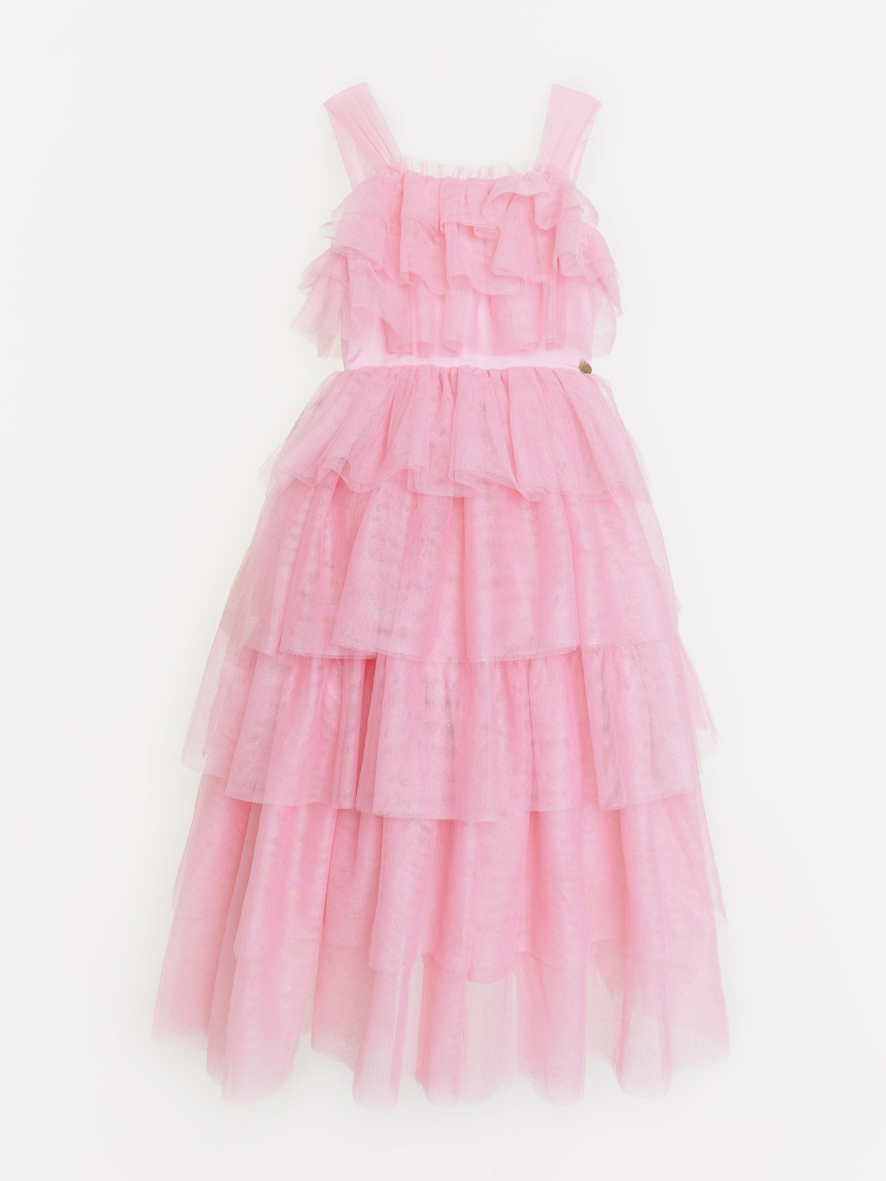 BCBG Girls Maxi Micro Plisse Tulle Dress in Pink Outlet Manchester