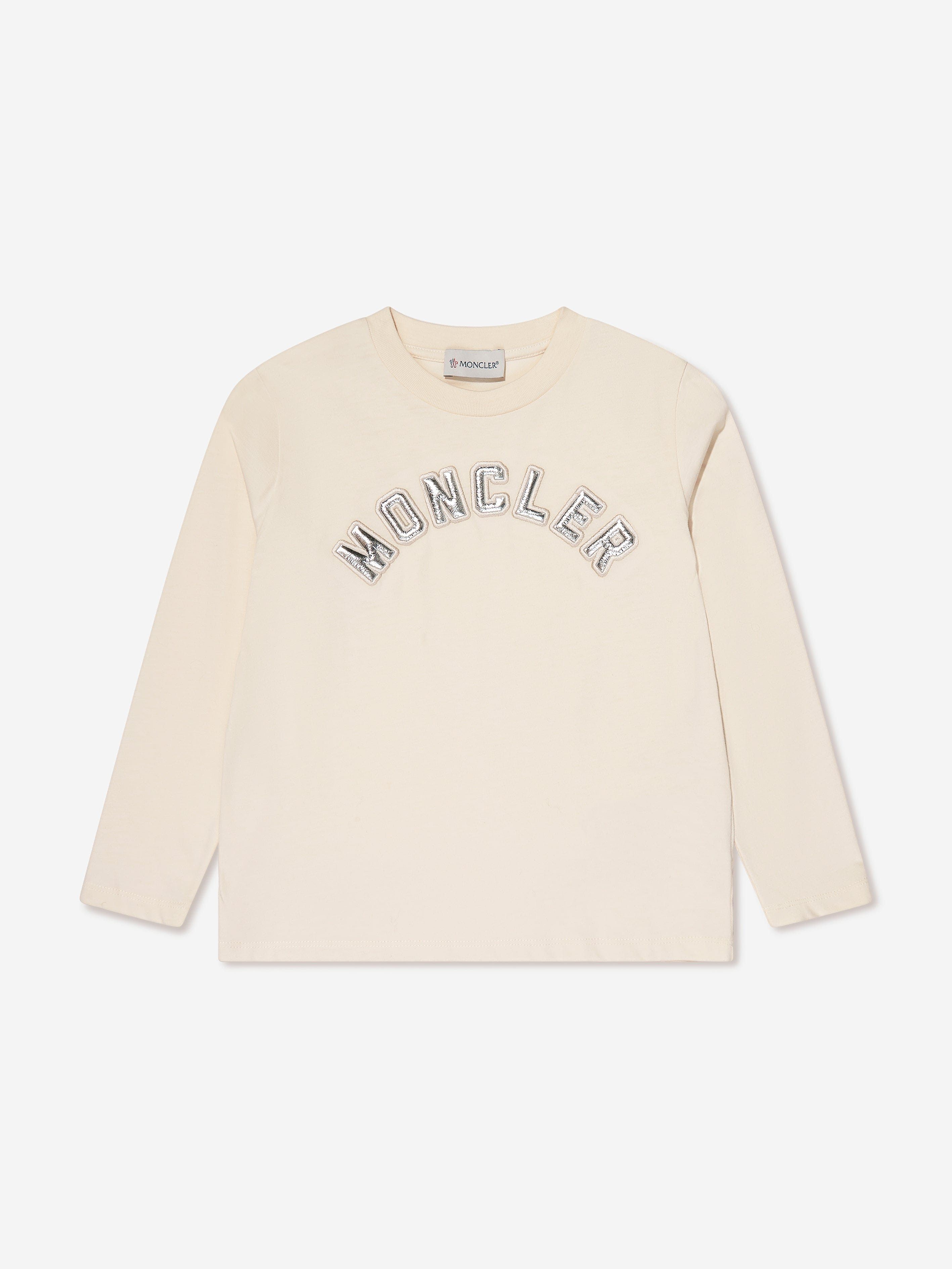 Moncler Enfant Girls Long Sleeve Logo T-Shirt in Cream Visit For Sale