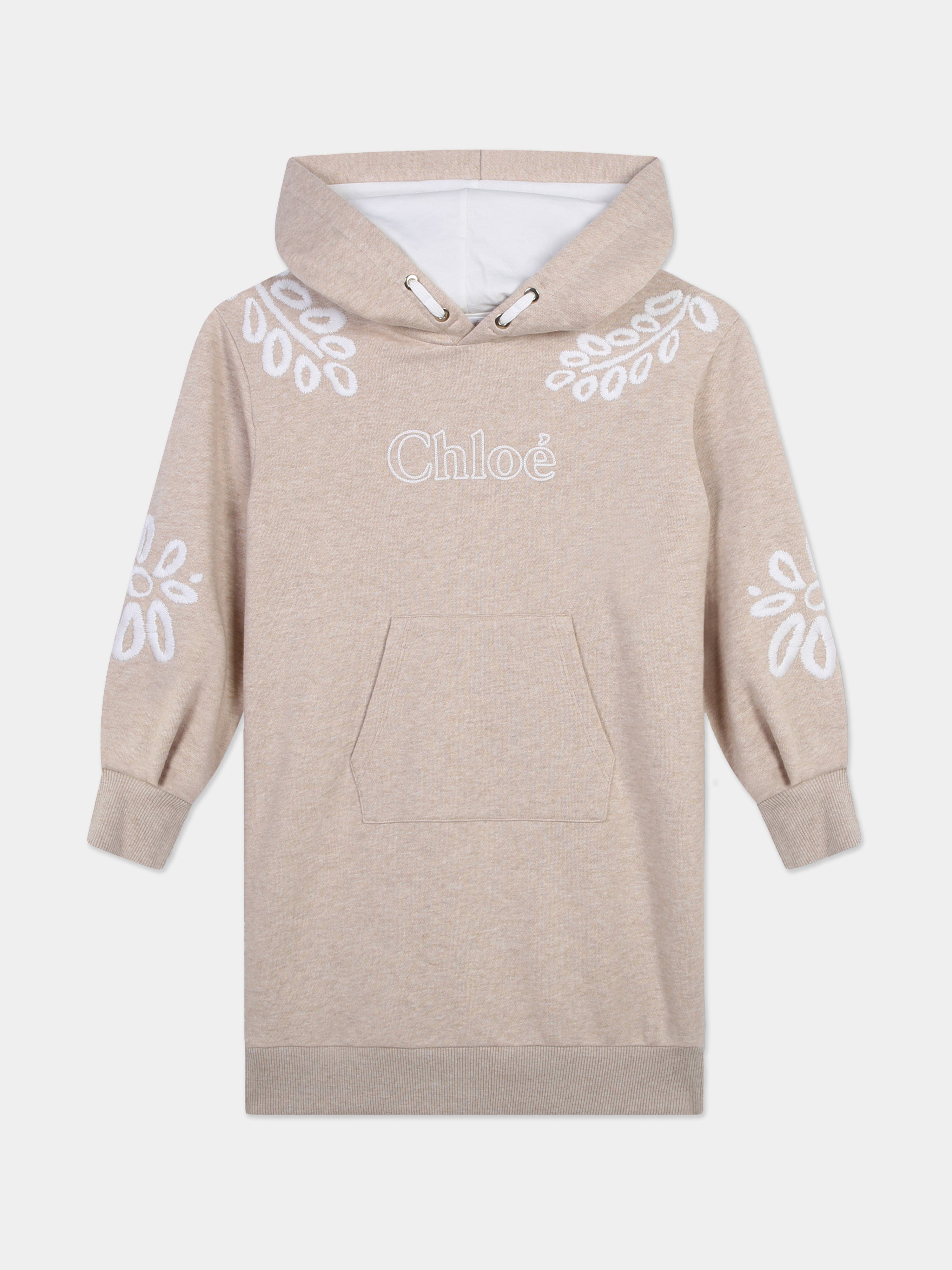 Chlo¨¦ Girls Embroidered Hooded Sweater Dress in Beige Buy Cheap Pices