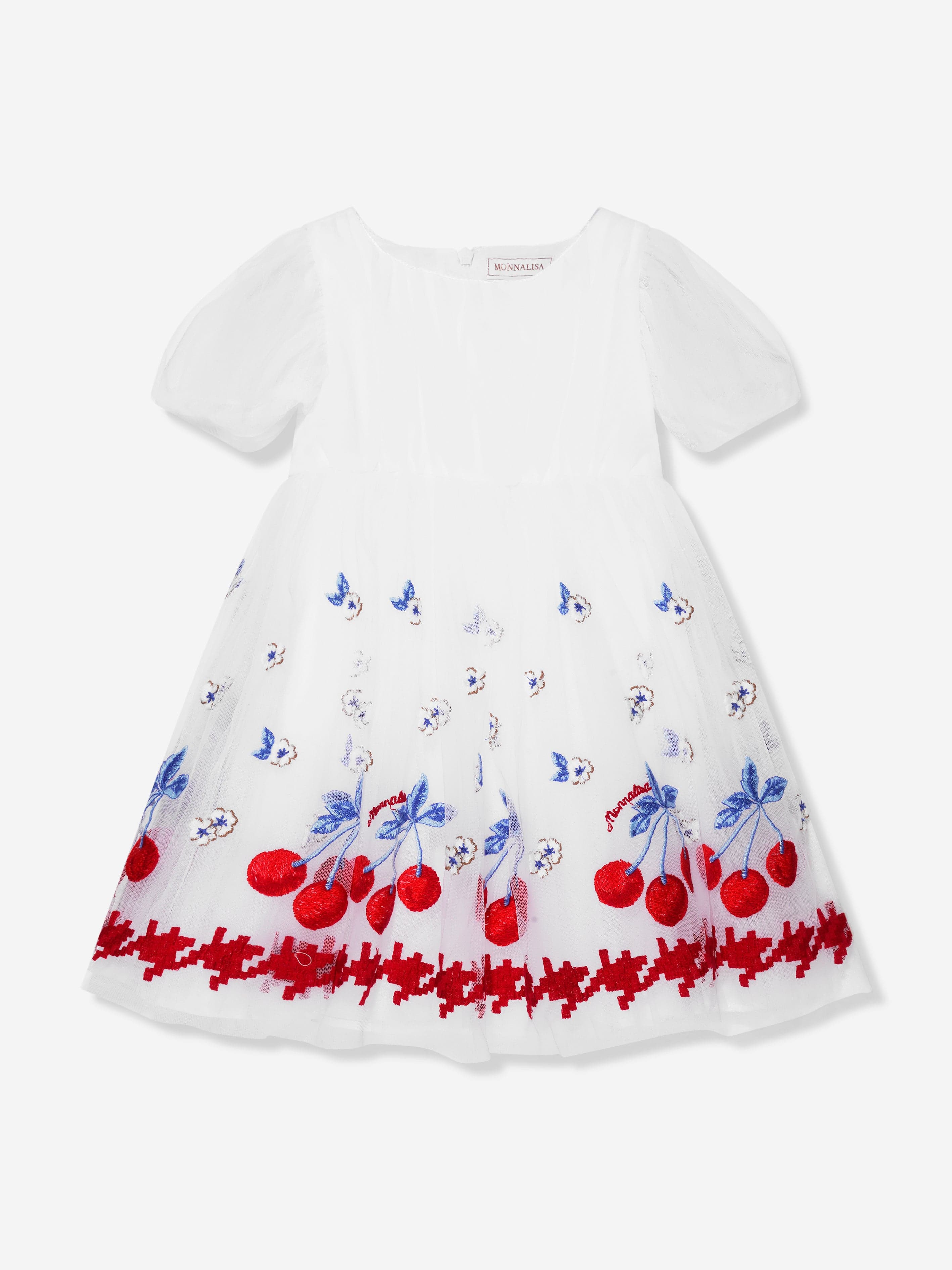 Monnalisa Girls Embroidered Cherry Tulle Dress In White 2025 Unisex Online