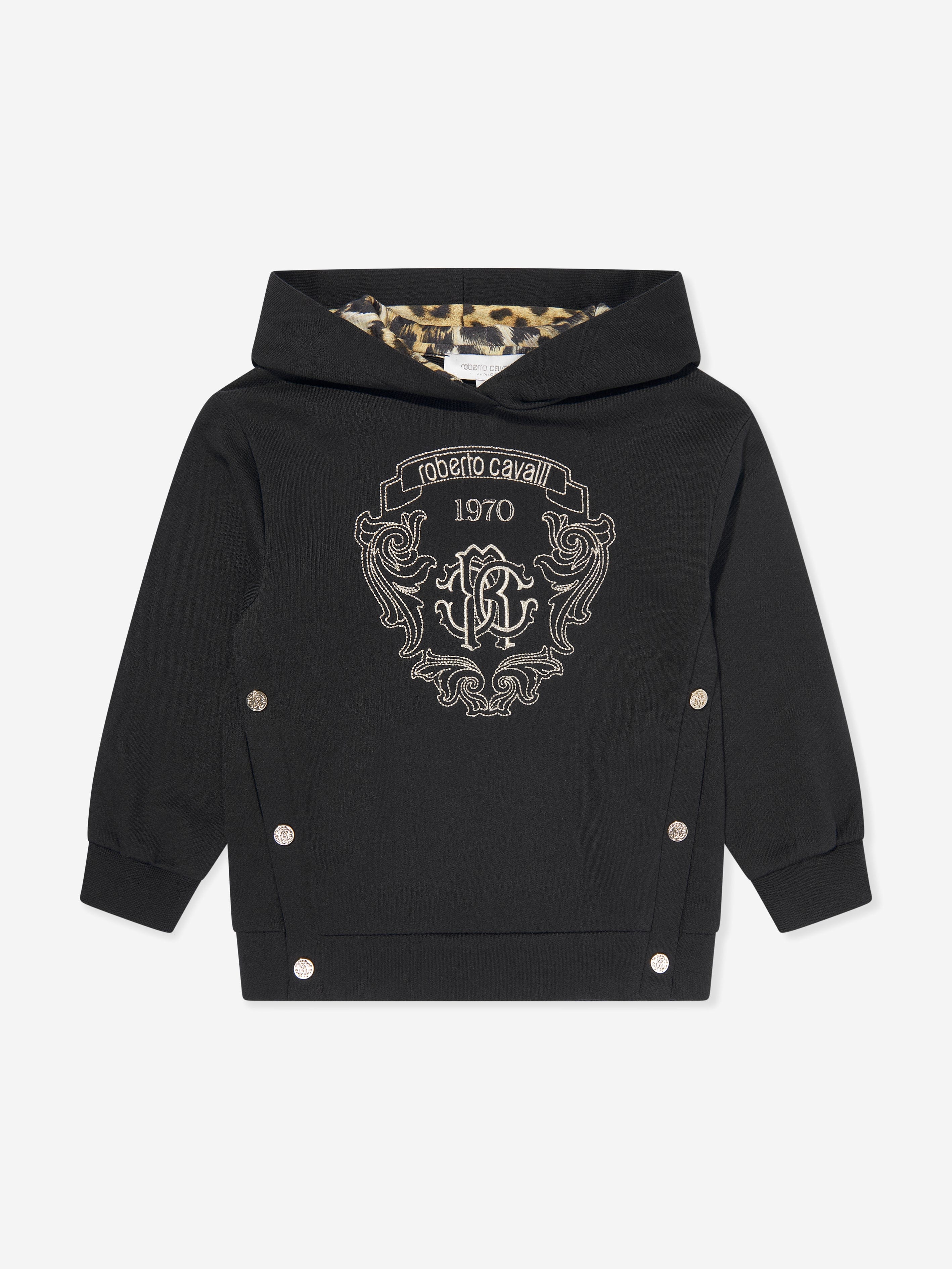 Roberto Cavalli Girls Embroidered Hoodie in Black Cheap Pice Cost