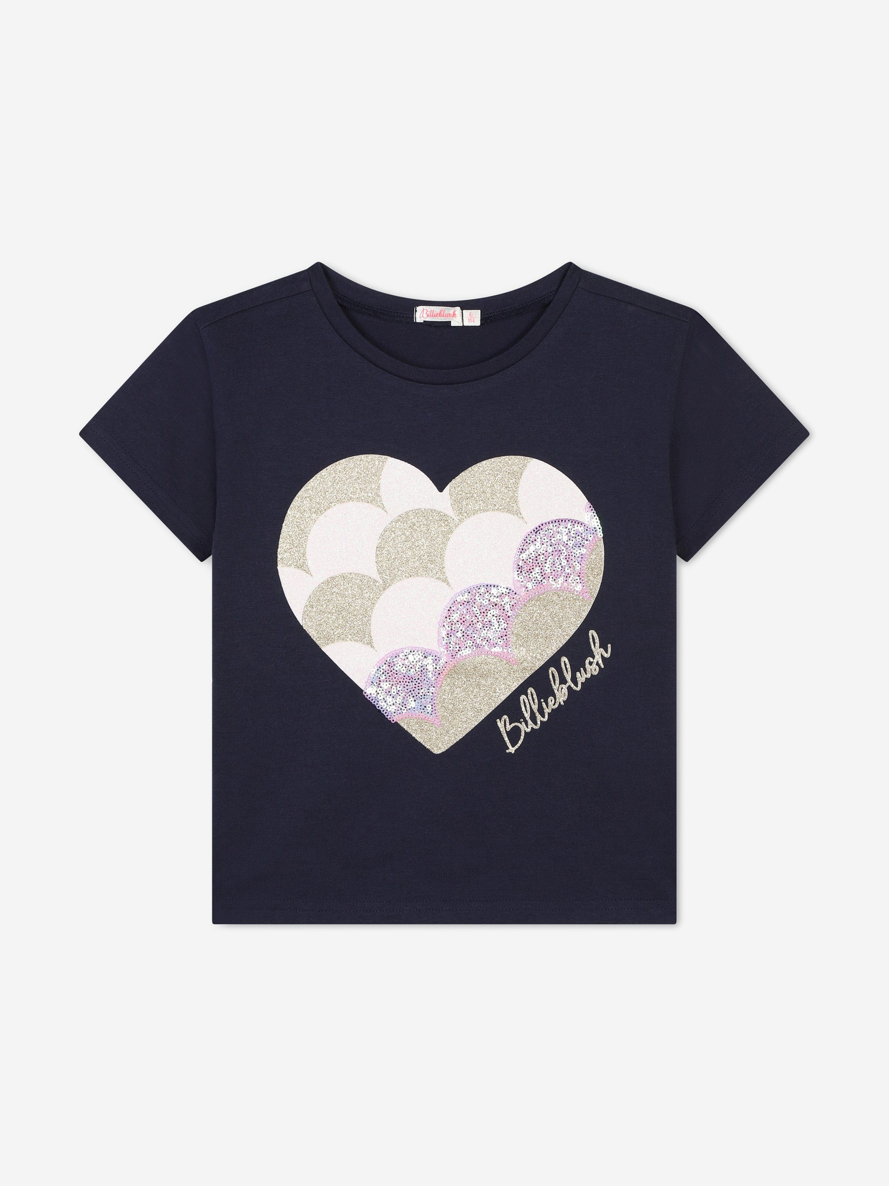 Billieblush Girls Sequin Heart T-Shirt in Navy Cheap Sale Supply