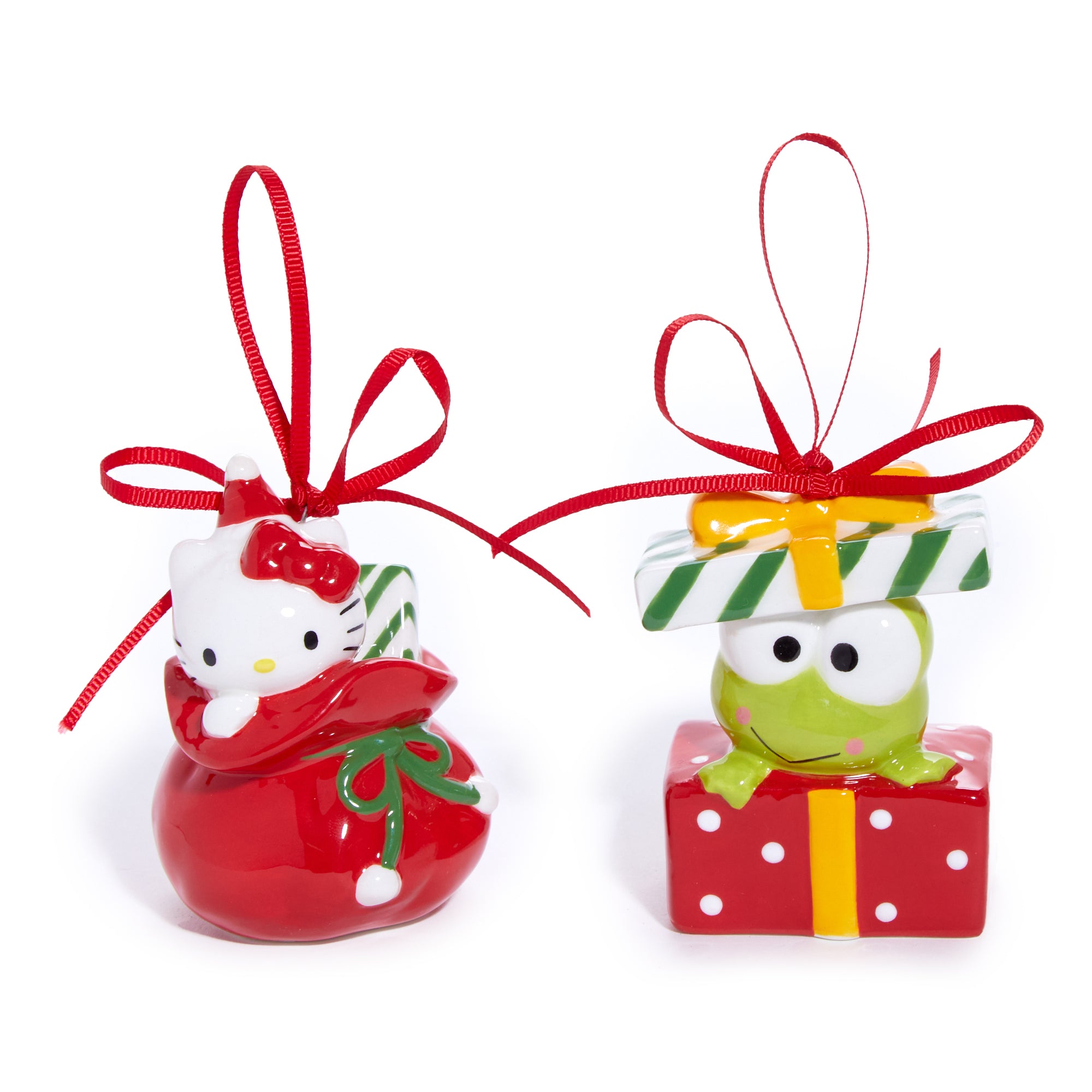 Hello Kitty and Keroppi 2-pc Holiday Ceramic Ornament Set (Red) Free Shipping With Credit Card