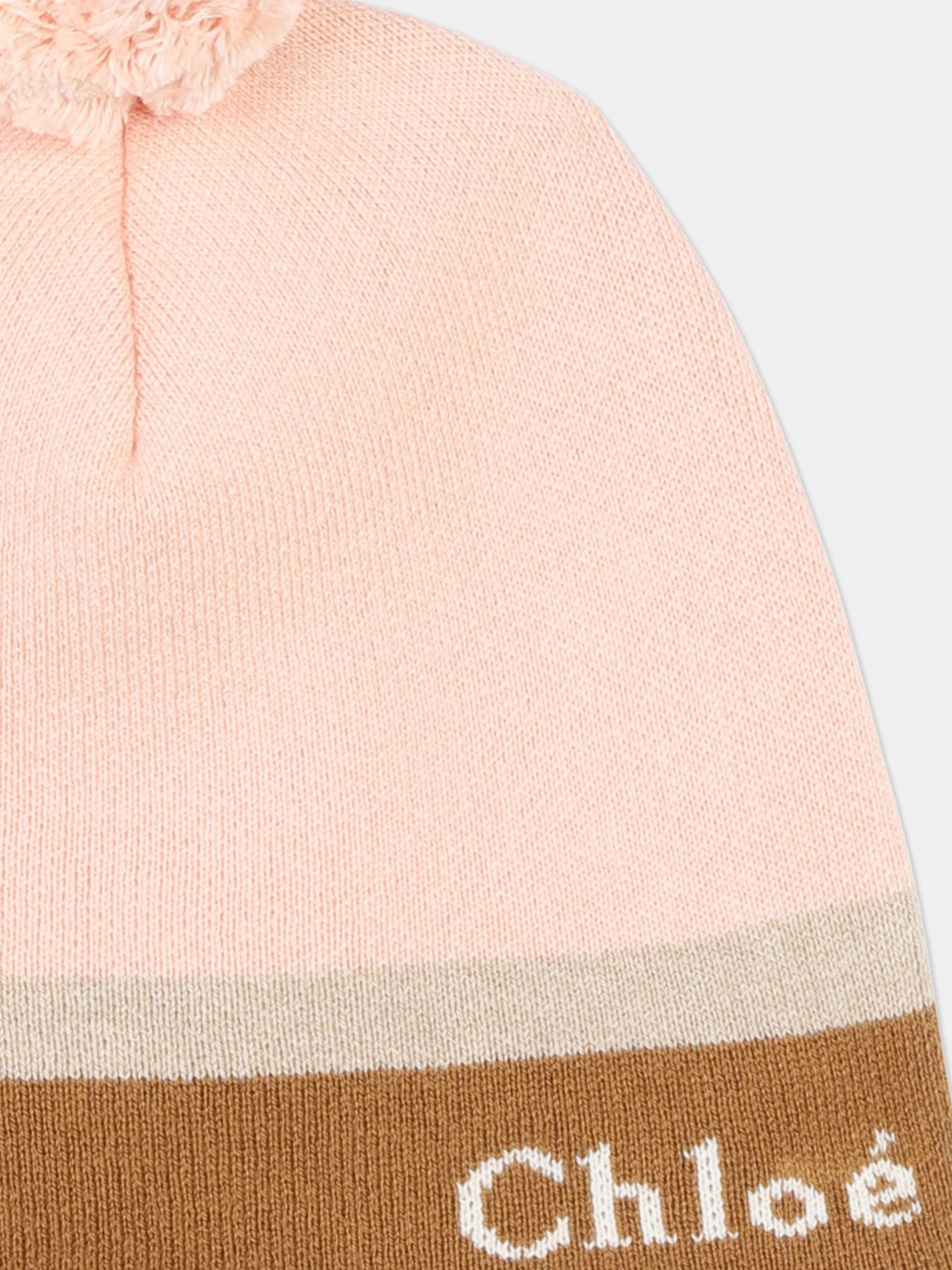 Chlo¨¦ Girls Knitted Bobble Hat in Pink Excellent