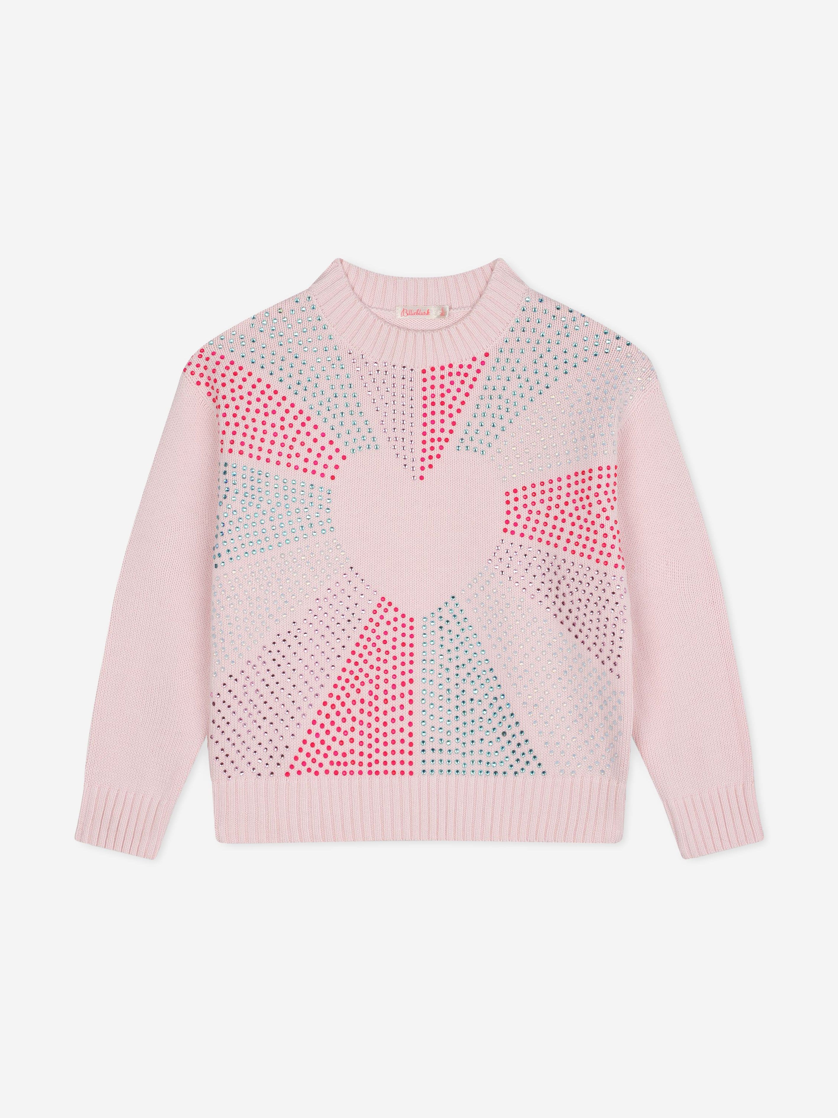 Billieblush Girls Knitted Heart Jumper in Pink Discount Professional