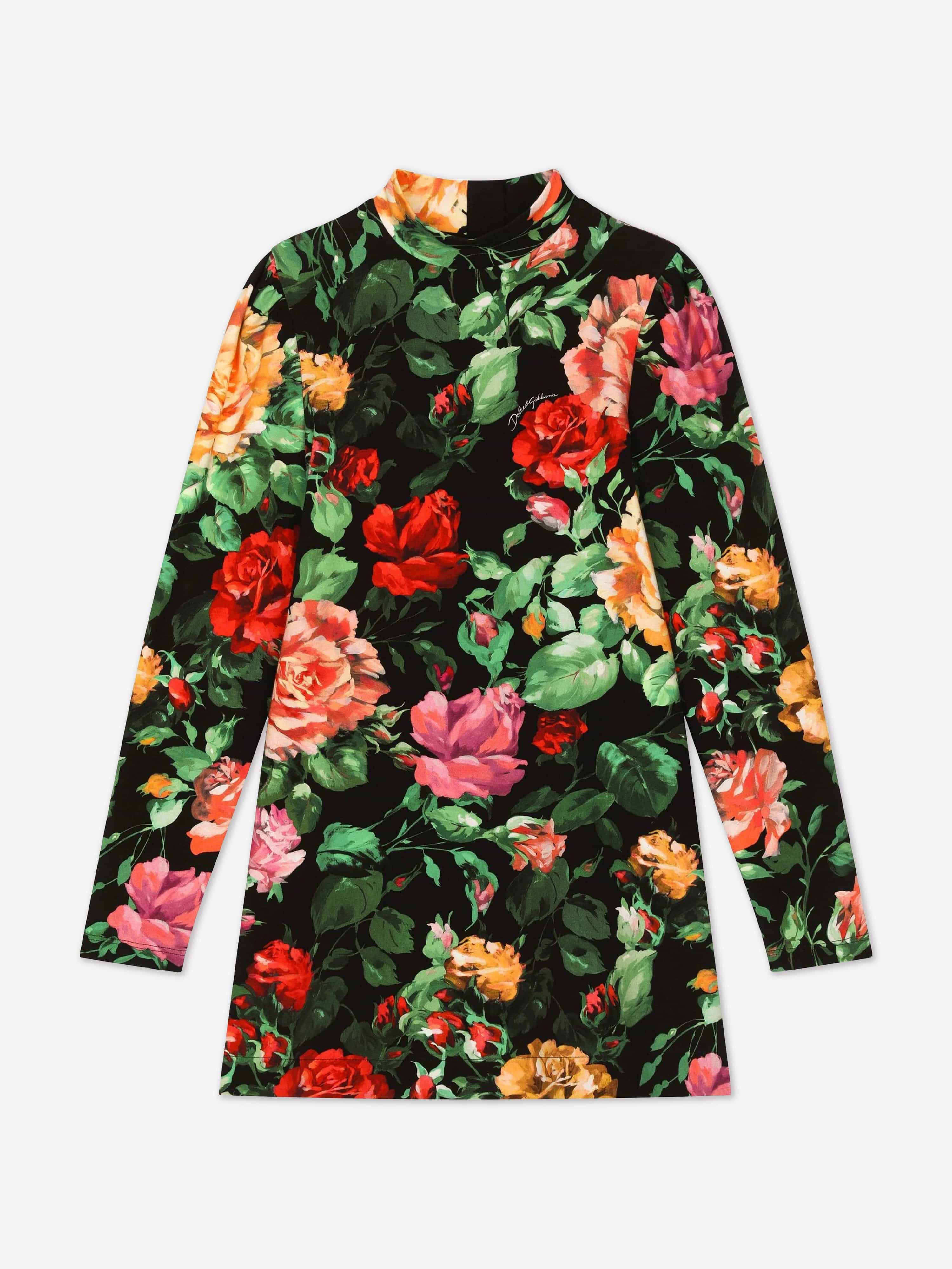 Dolce & Gabbana Girls Long Sleeve Rose Dress in Multicolour Wide Range Of Cheap Pice