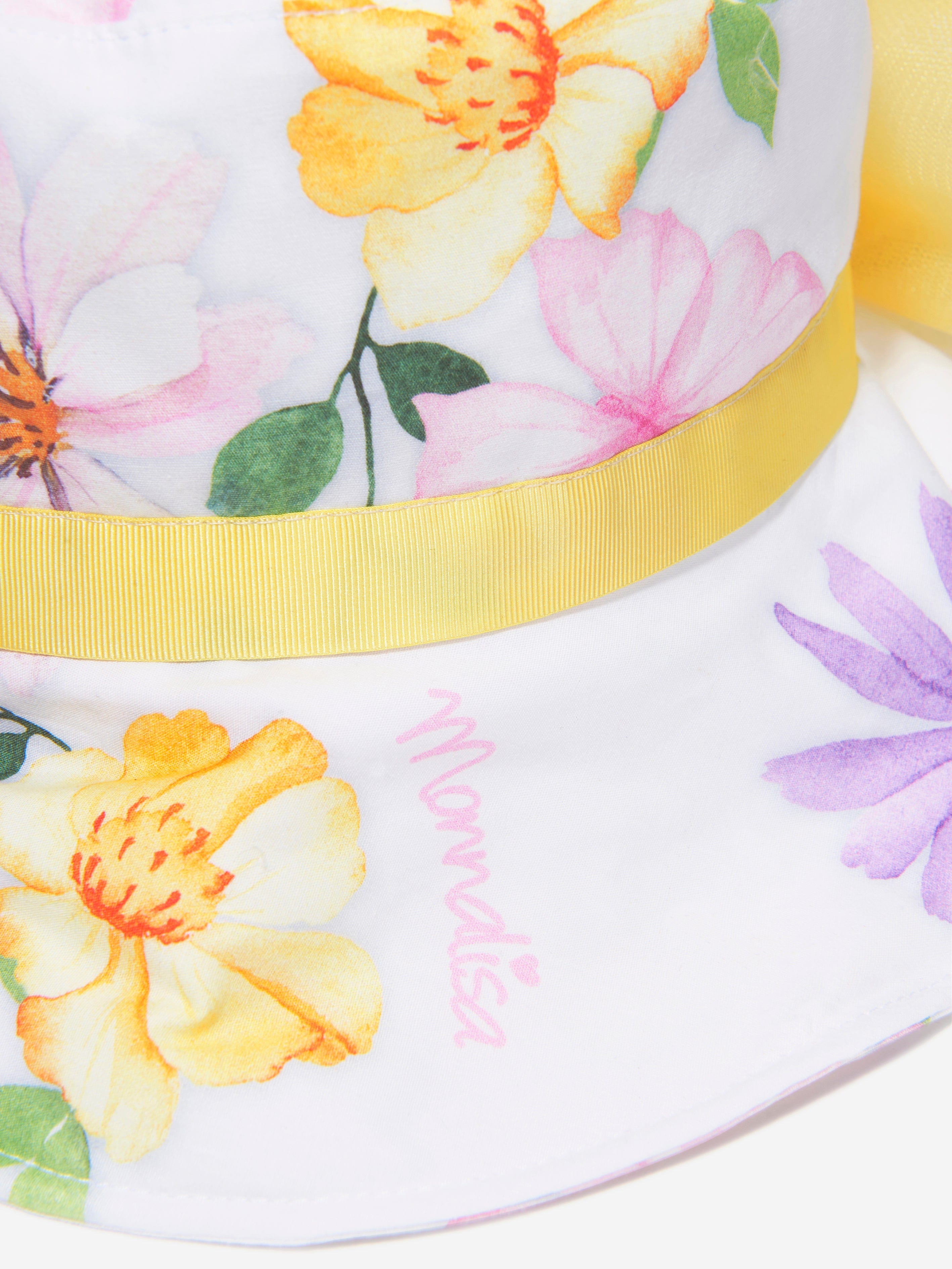 Monnalisa Girls Floral Print Hat in White Visa Payment Cheap Pice