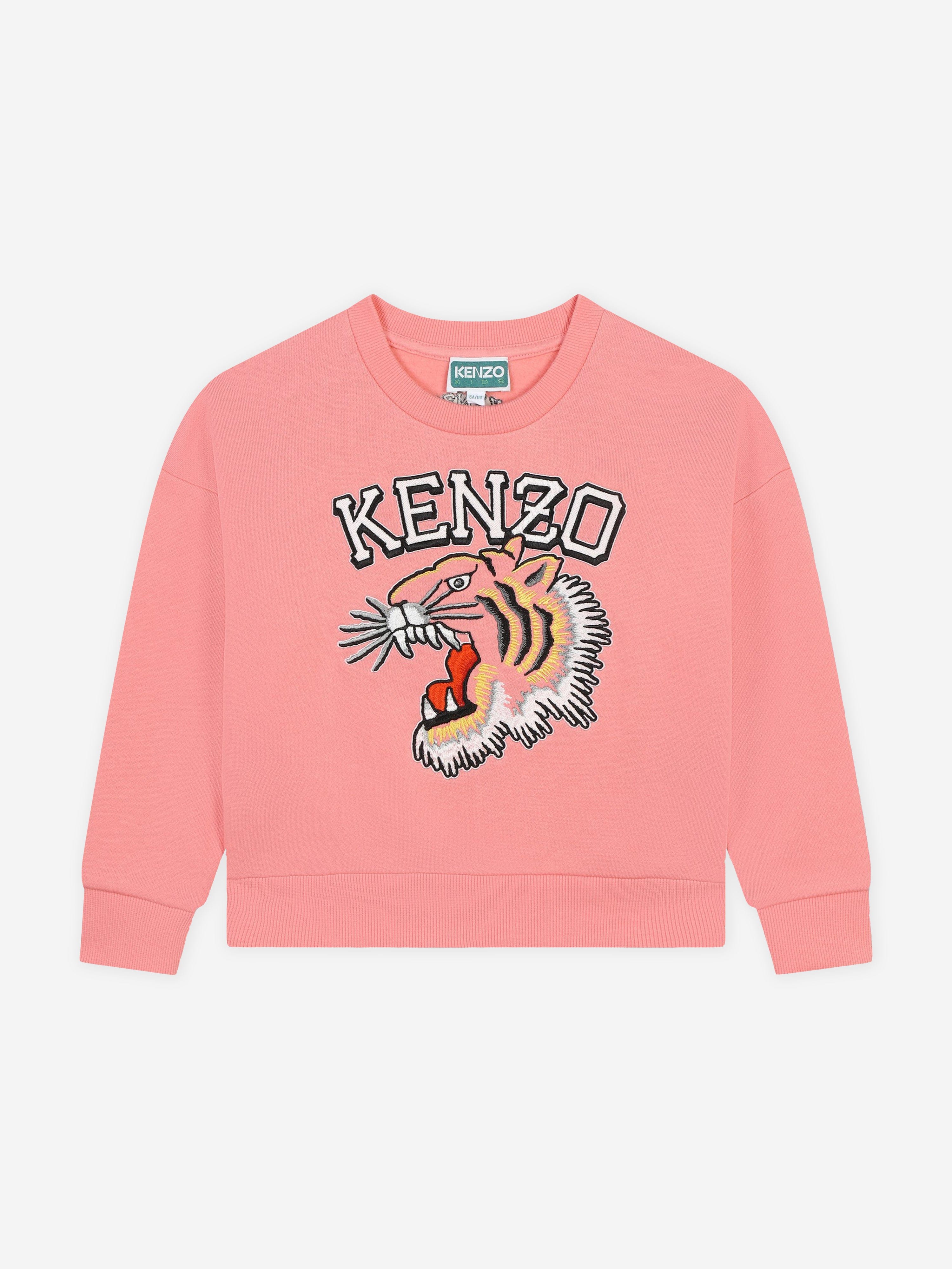 KENZO Girls Tiger Logo Sweatshirt in Pink Grey Outlet Store Online