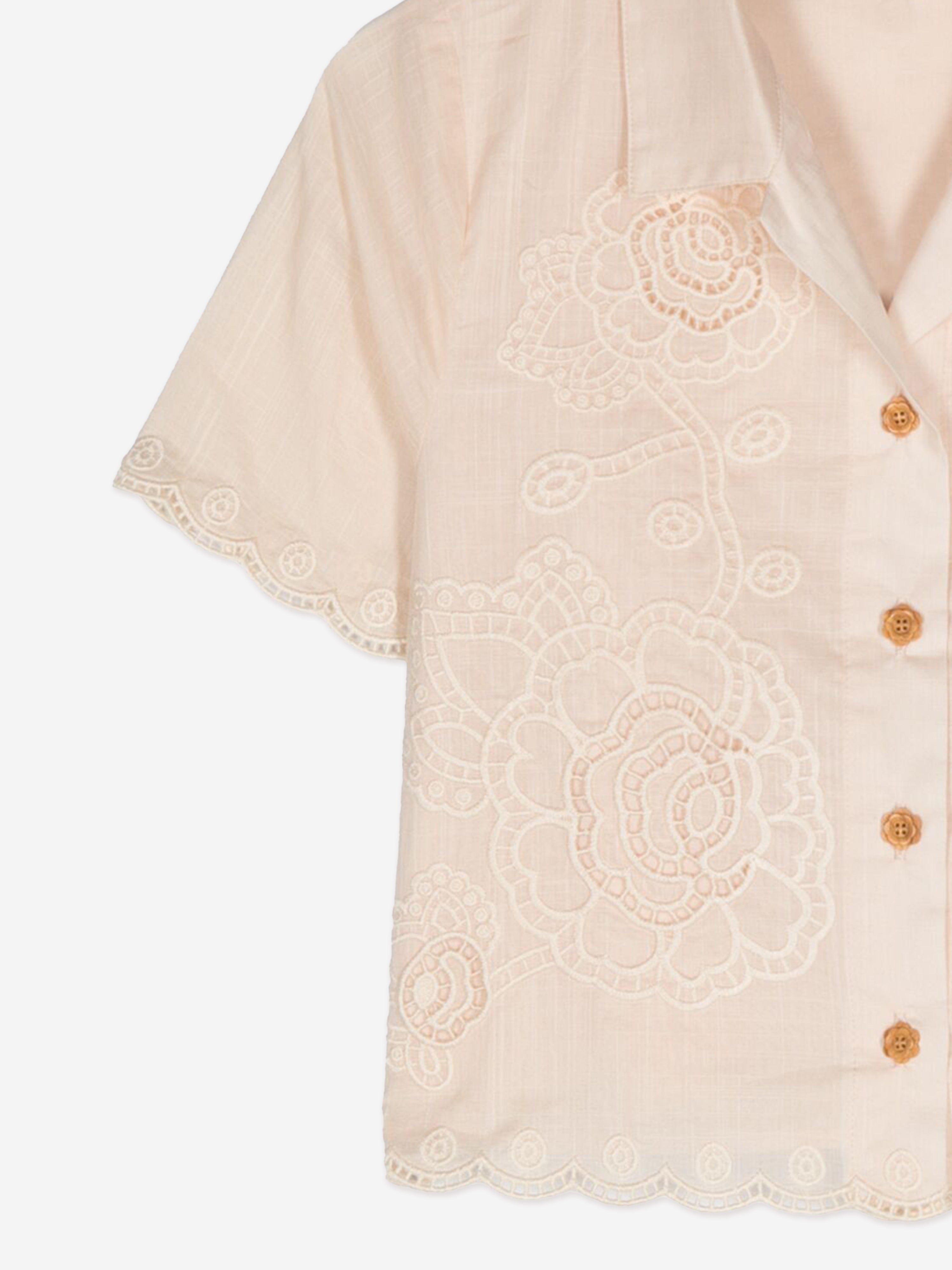 Zimmermann Girls Halliday Embroidered Shirt in Ivory Free Shipping 2025