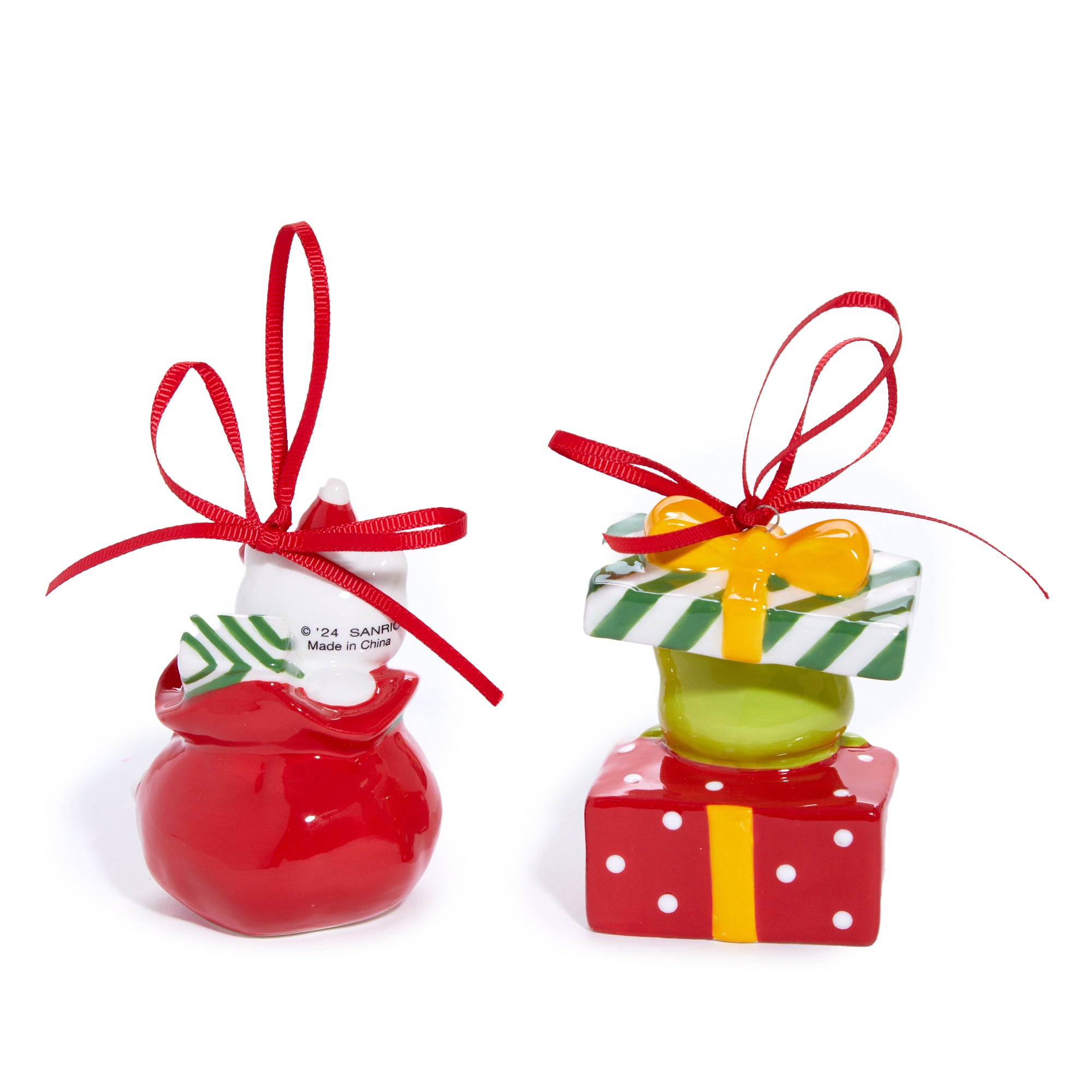 Hello Kitty and Keroppi 2-pc Holiday Ceramic Ornament Set (Red) Free Shipping With Credit Card