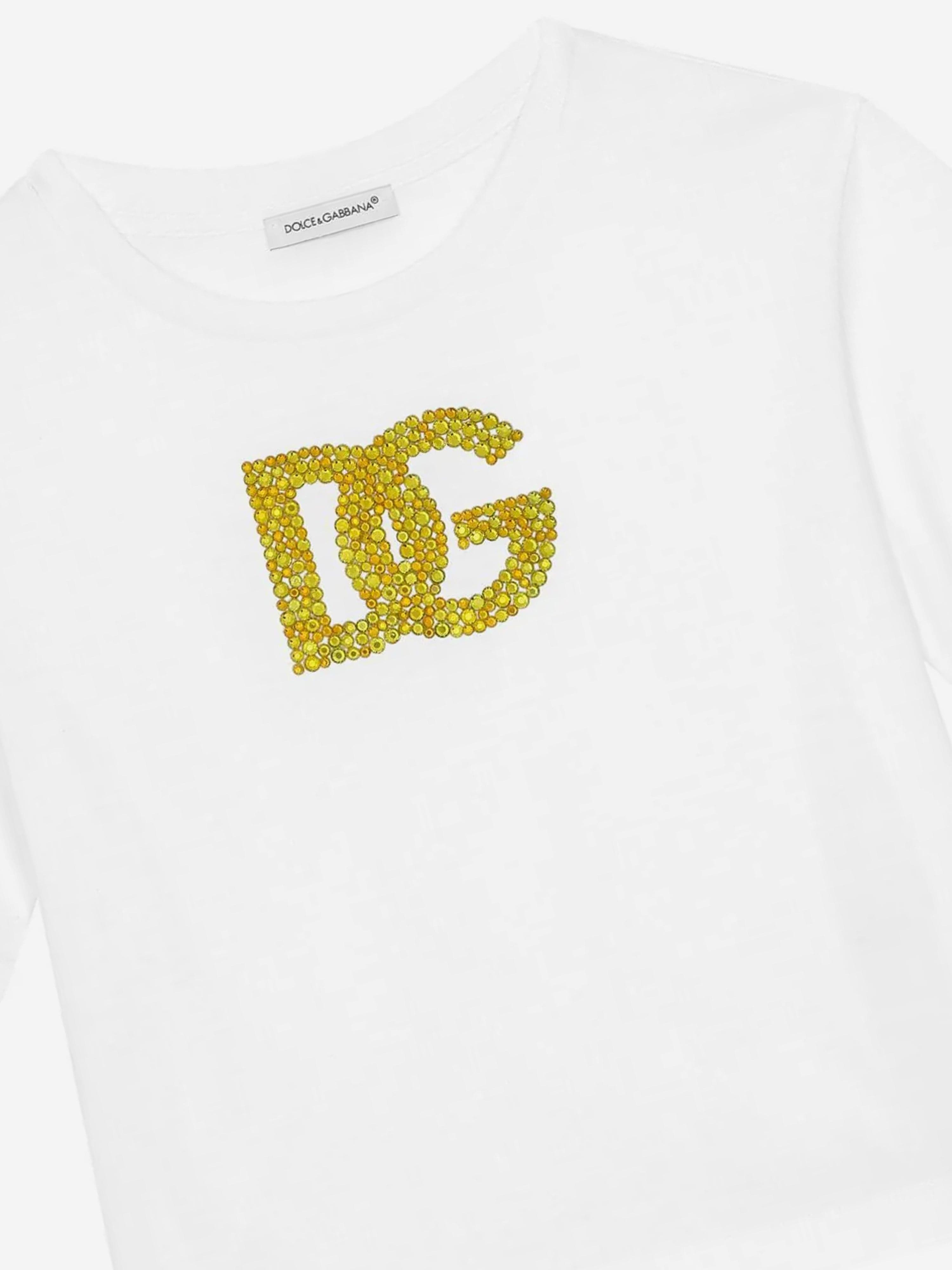 Dolce & Gabbana Girls Maiolica Logo T-Shirt in White Buy Online Cheap