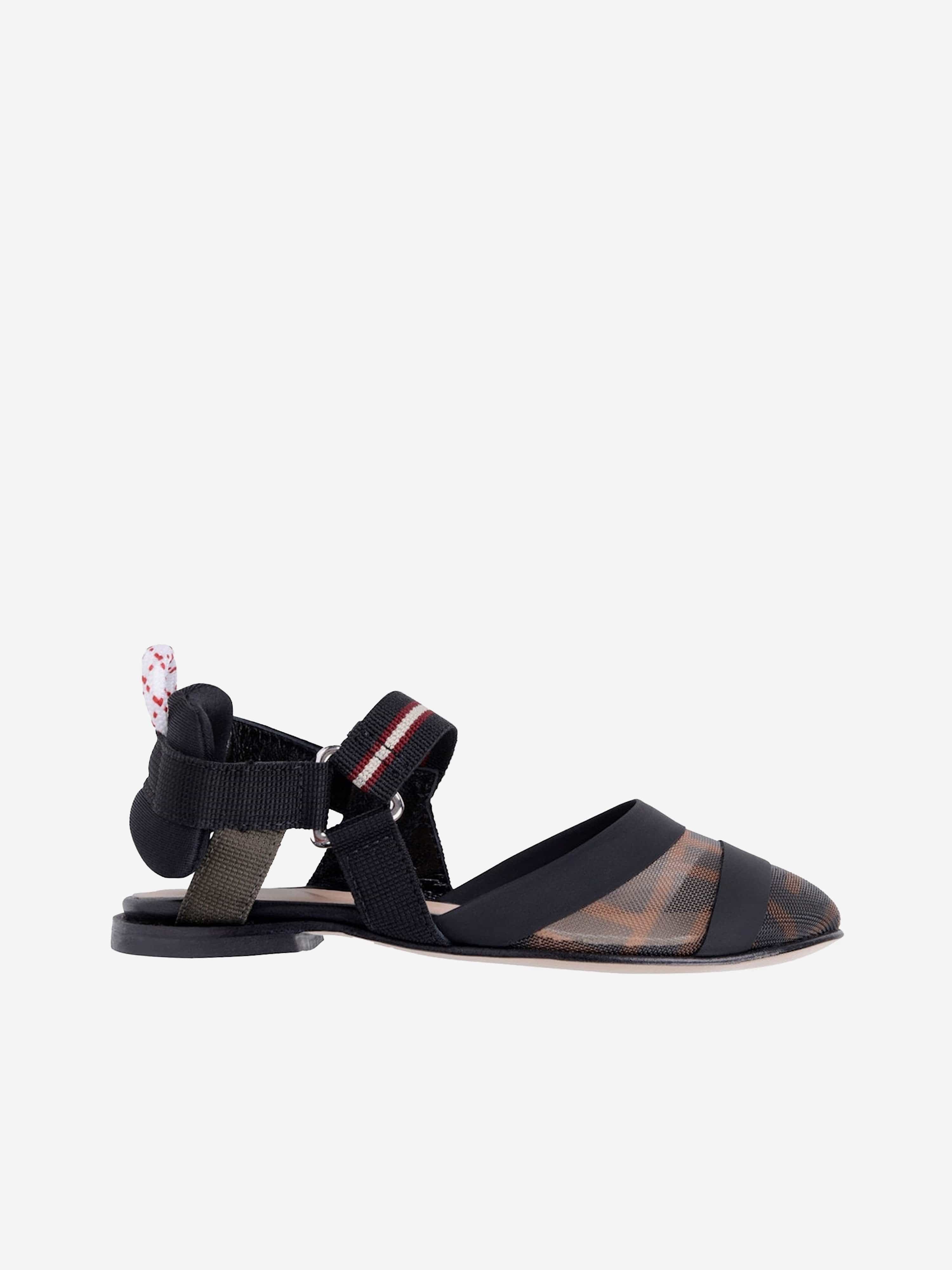 Fendi Fendi Girls Black & Brown Logo Sandals Cheap Sale Low Pice