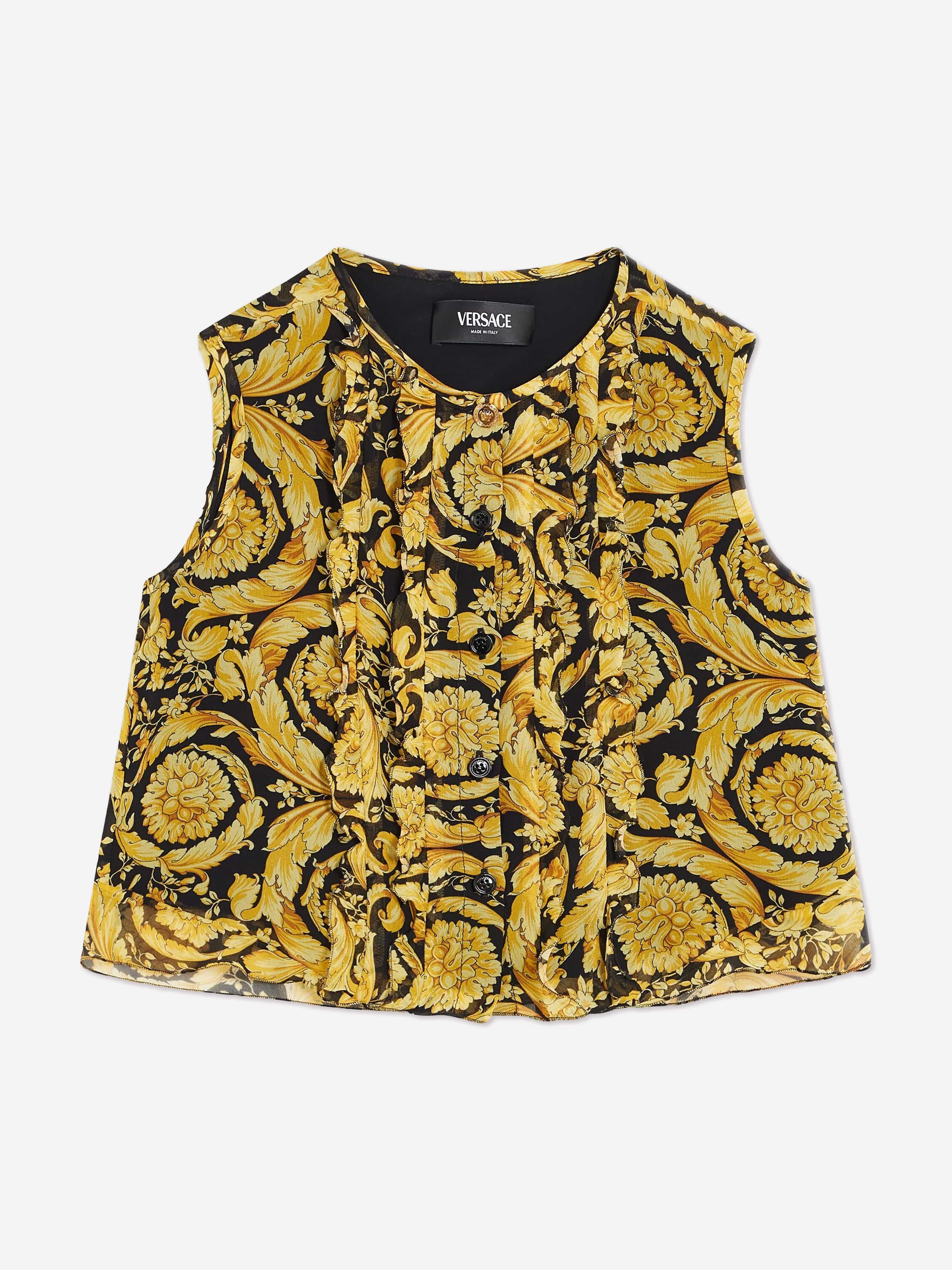 Versace Girls Silk Barocco Georgette Blouse in Gold Free Shipping Visit