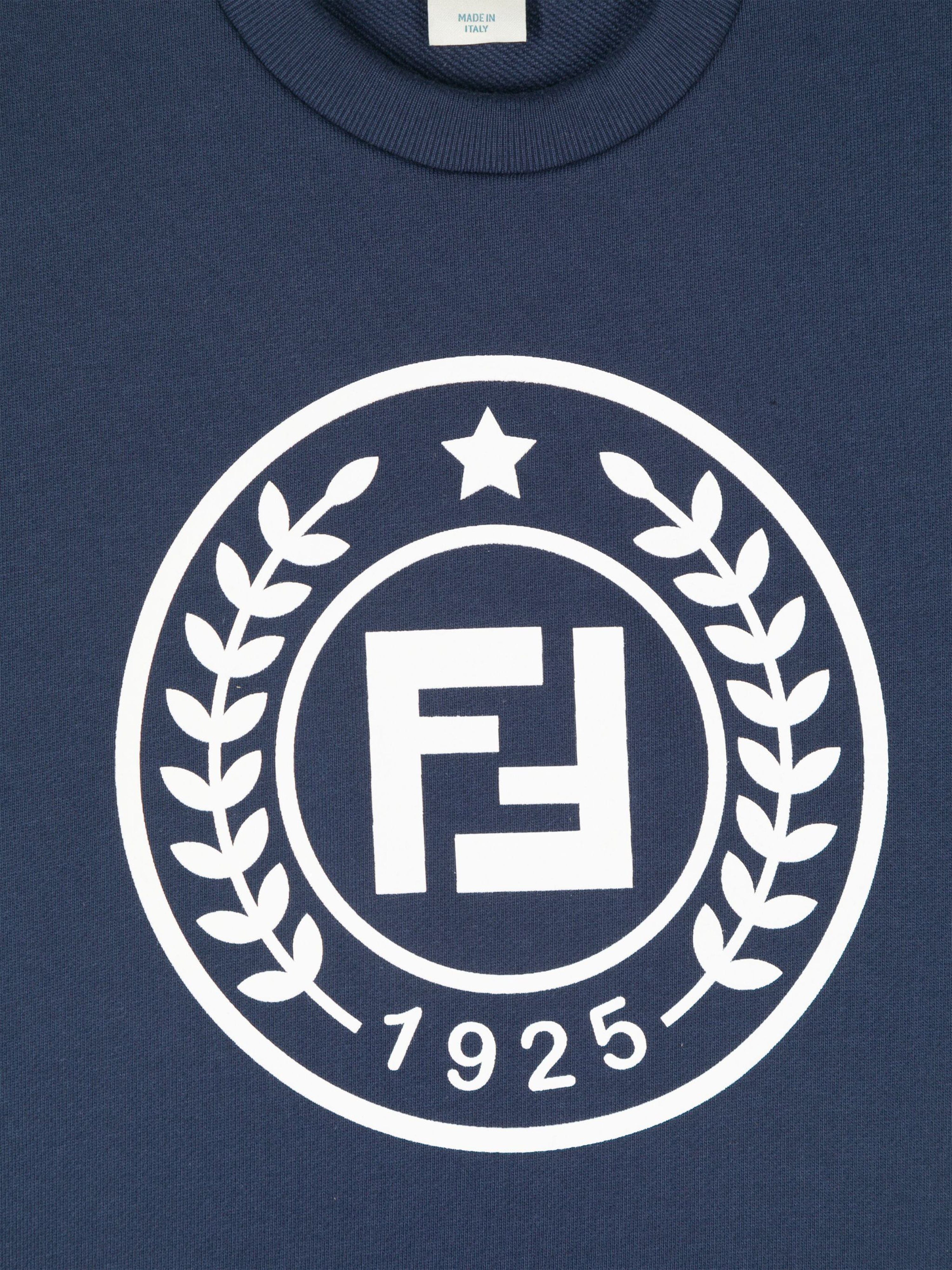 Fendi Kids Crest Logo T-Shirt in Navy Outlet Amazing Pice