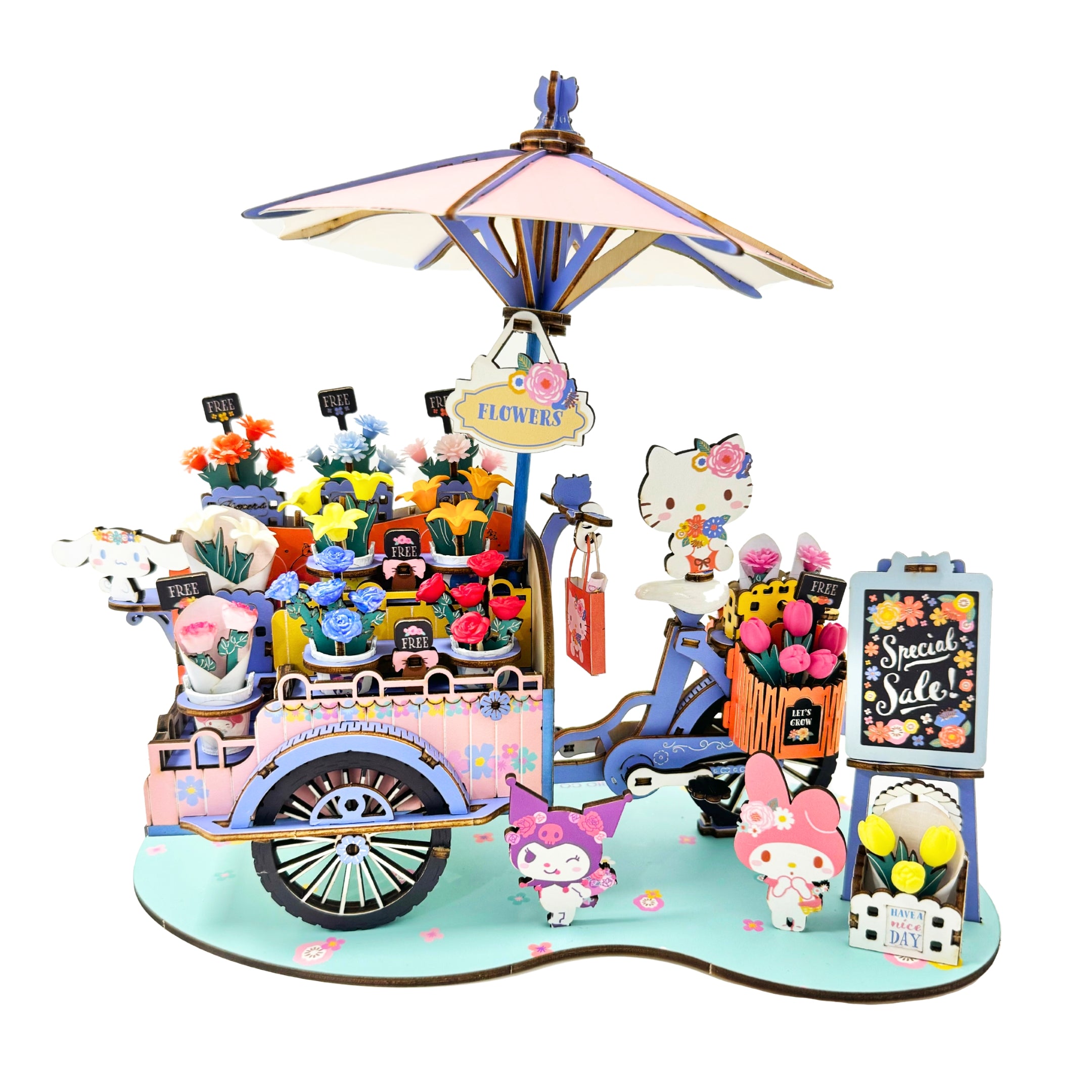 Hello Kitty and Friends Flower Cart 3D Wooden Puzzle Cheap Pices Authentic
