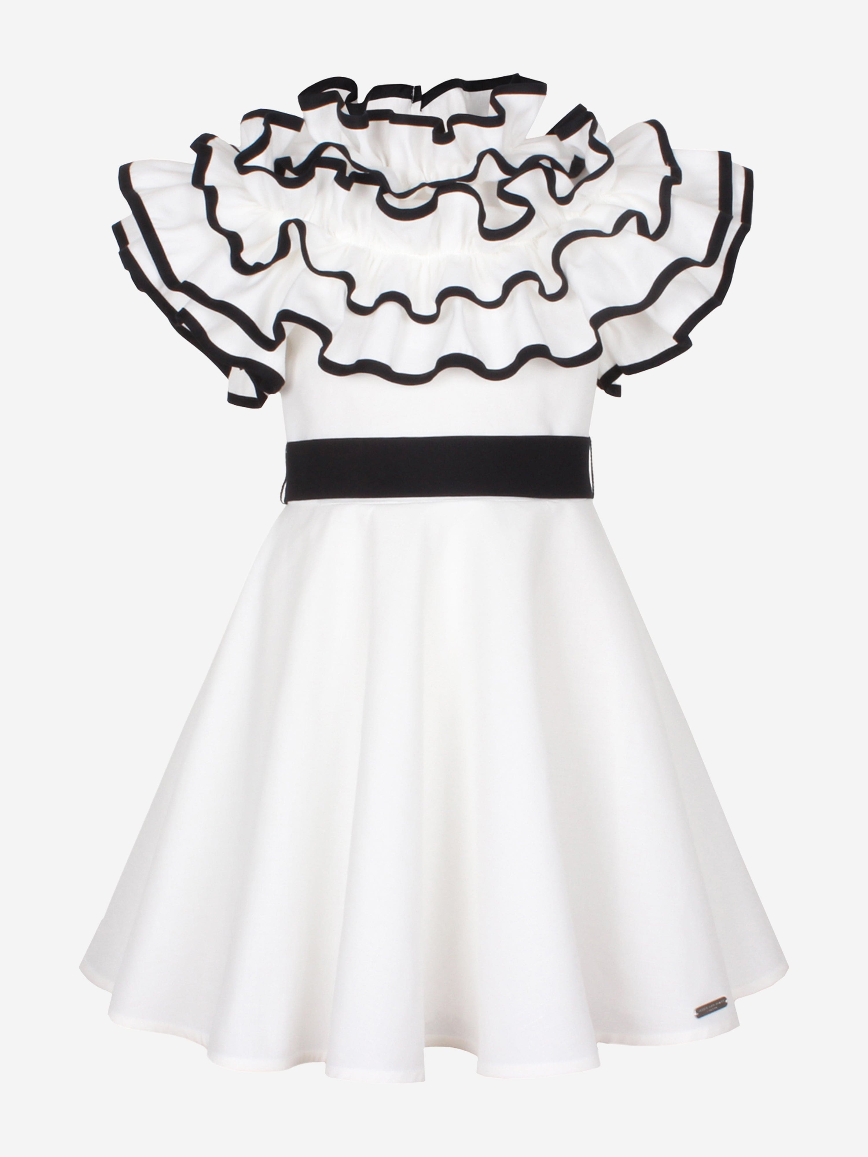 Girls Frilly Glamour Dress in White Free Shipping Factory Outlet