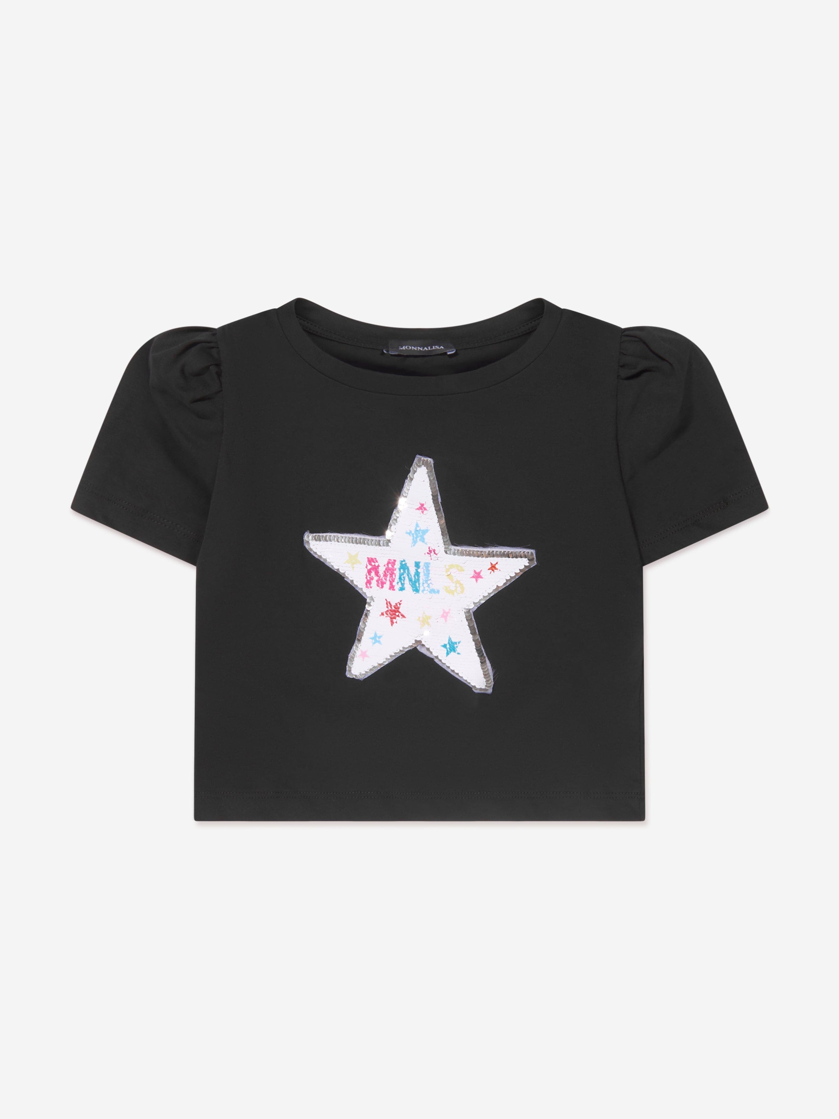 Monnalisa Girls Cropped Star T-Shirt in Black Discount Wiki
