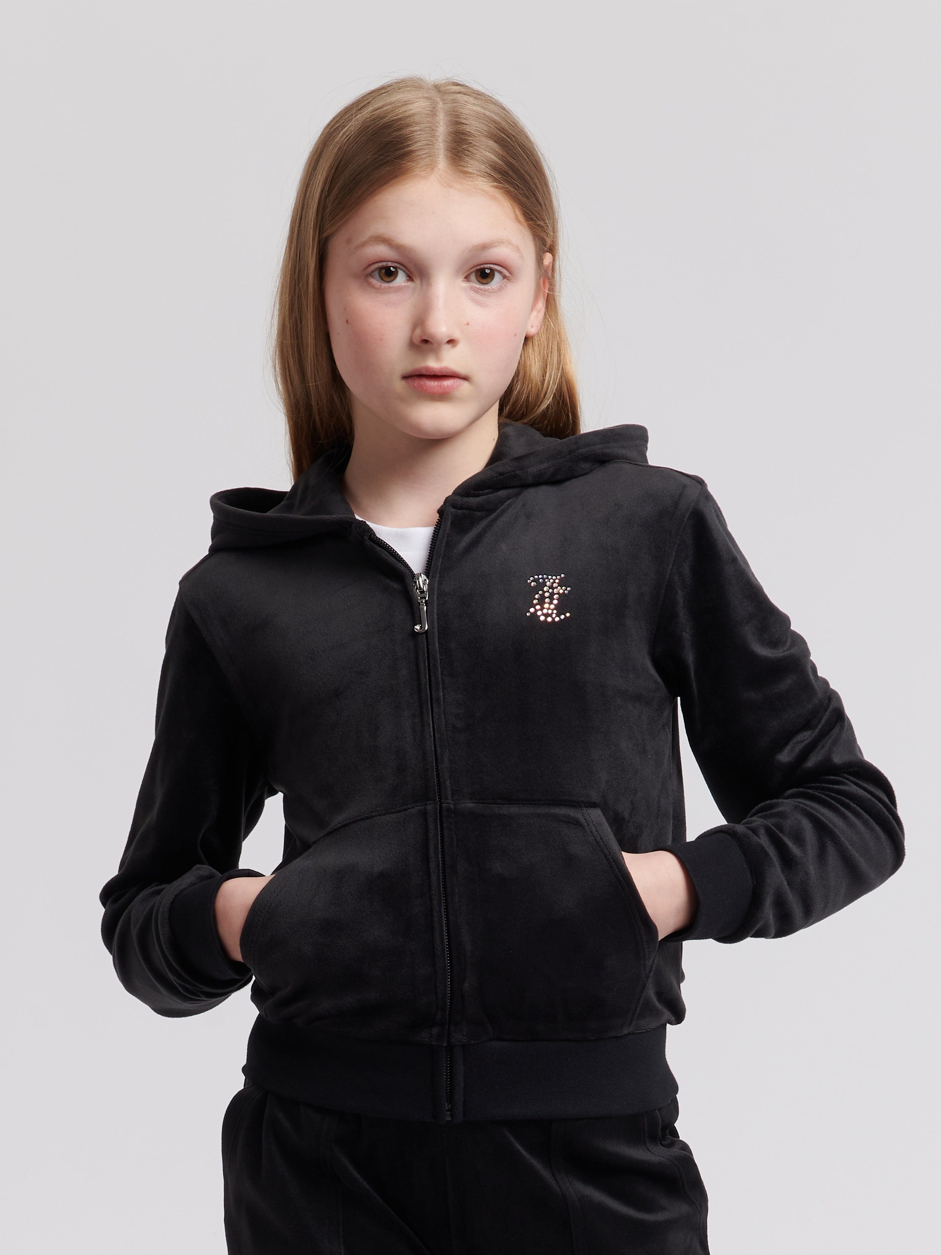 Juicy Couture Girls Diamante Logo Zip Up Top in Black Largest Supplier