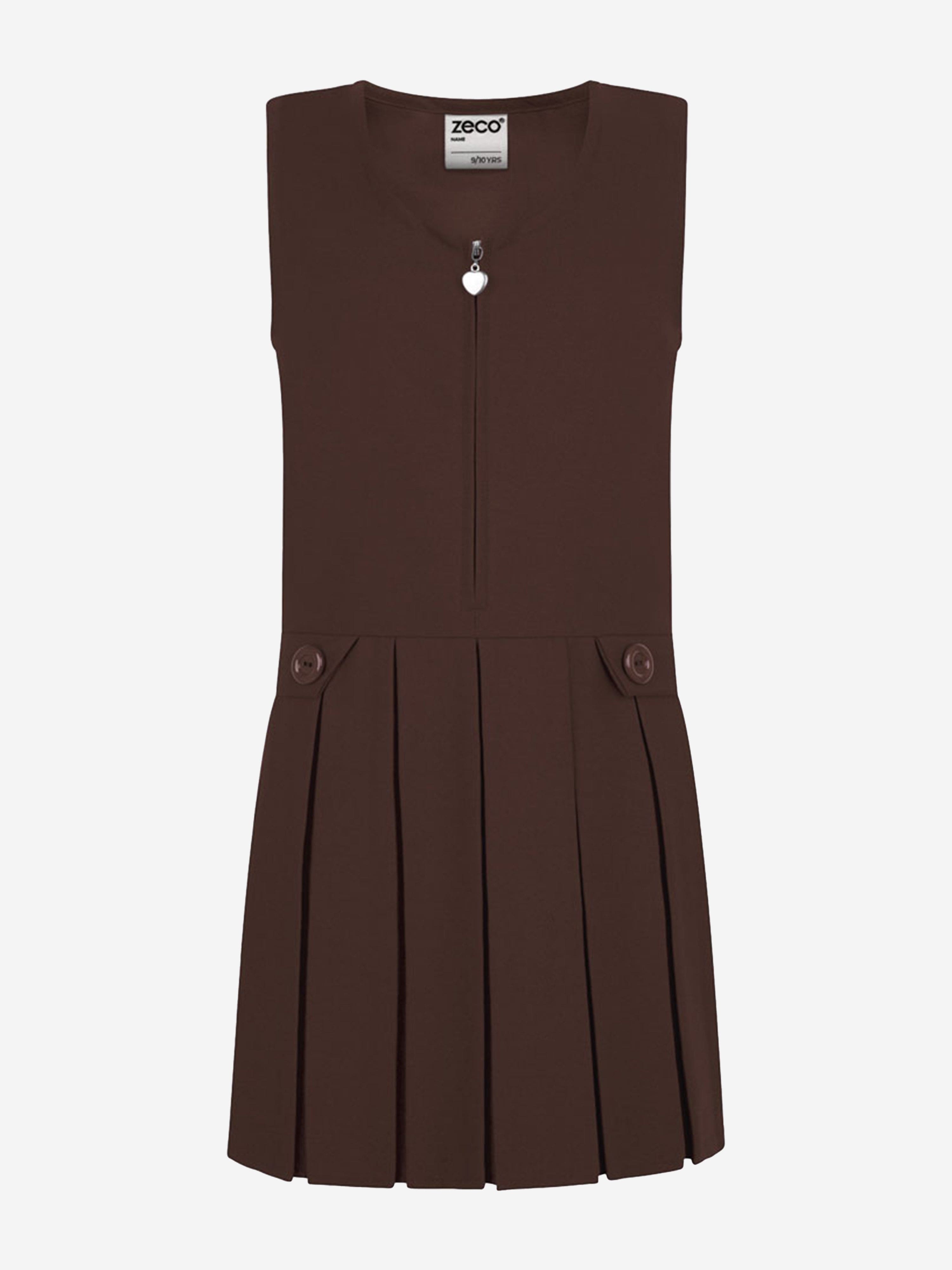 Zeco Girls School Zip Front Pinafore Dress in Brown Nicekicks Cheap Pice