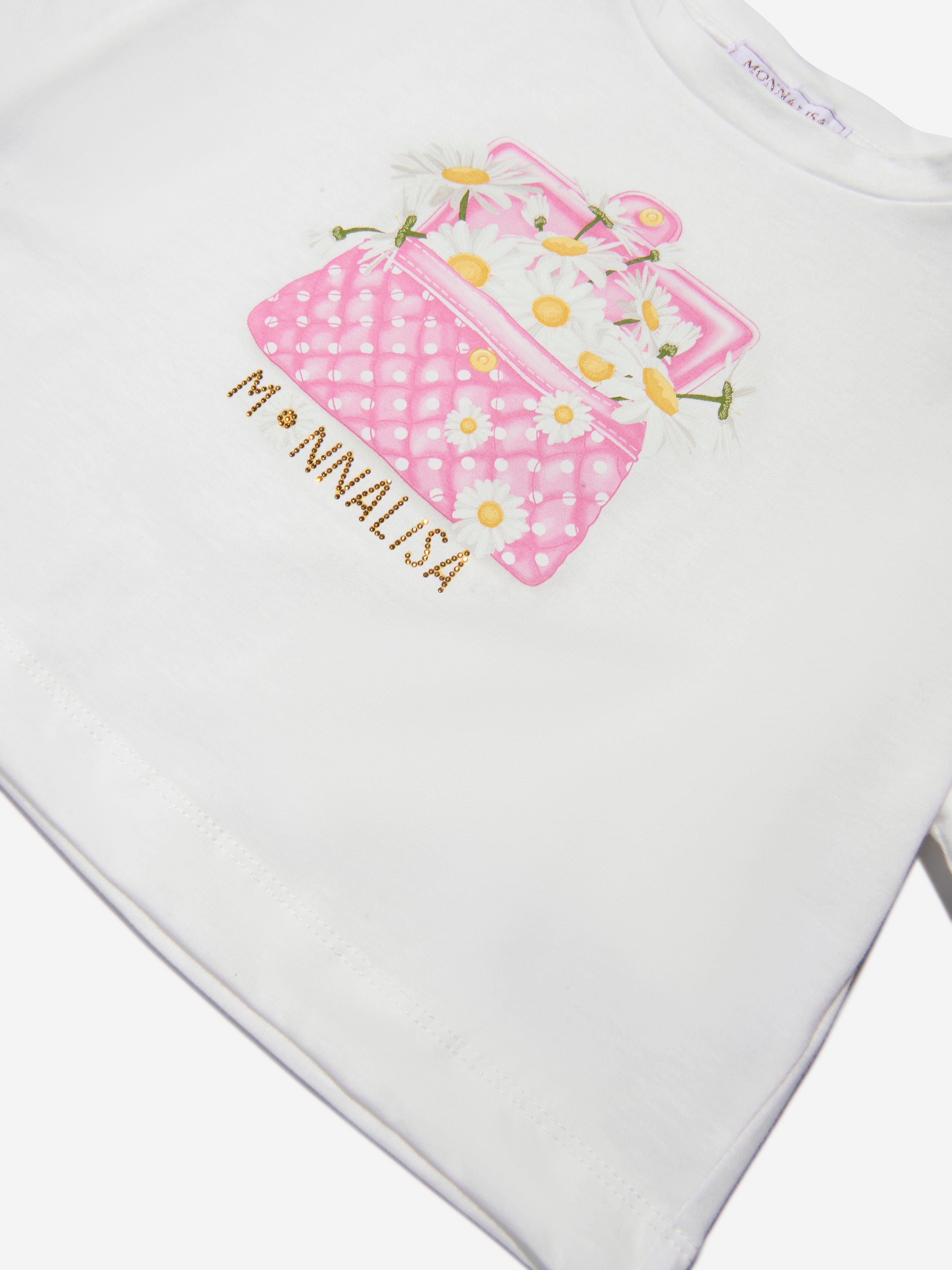 Monnalisa Girls Cotton Jersey Daisy Purse T-Shirt Authentic