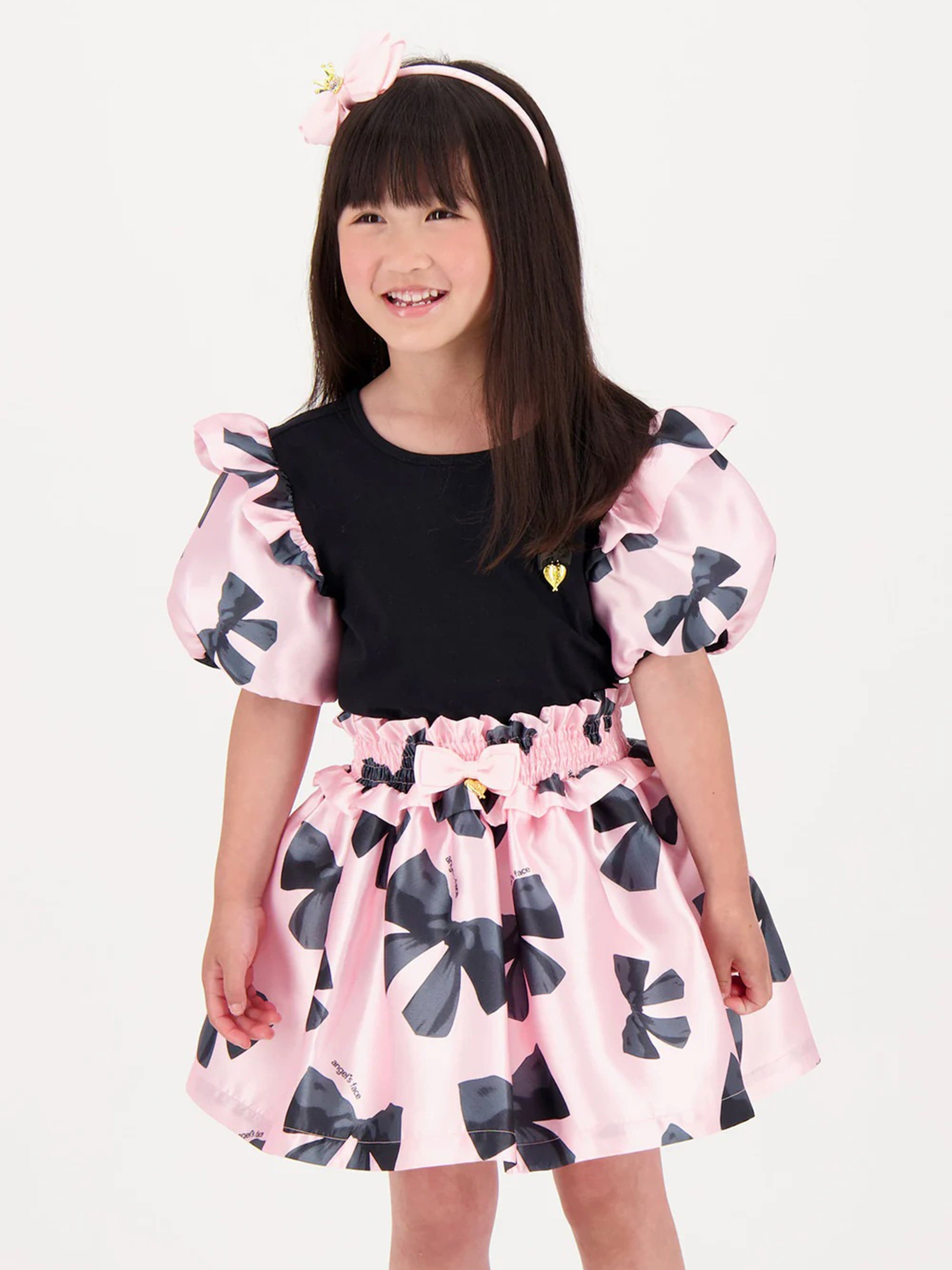 Angels Face Girls Blake Bow Print Top in Black Cheap Sale Really