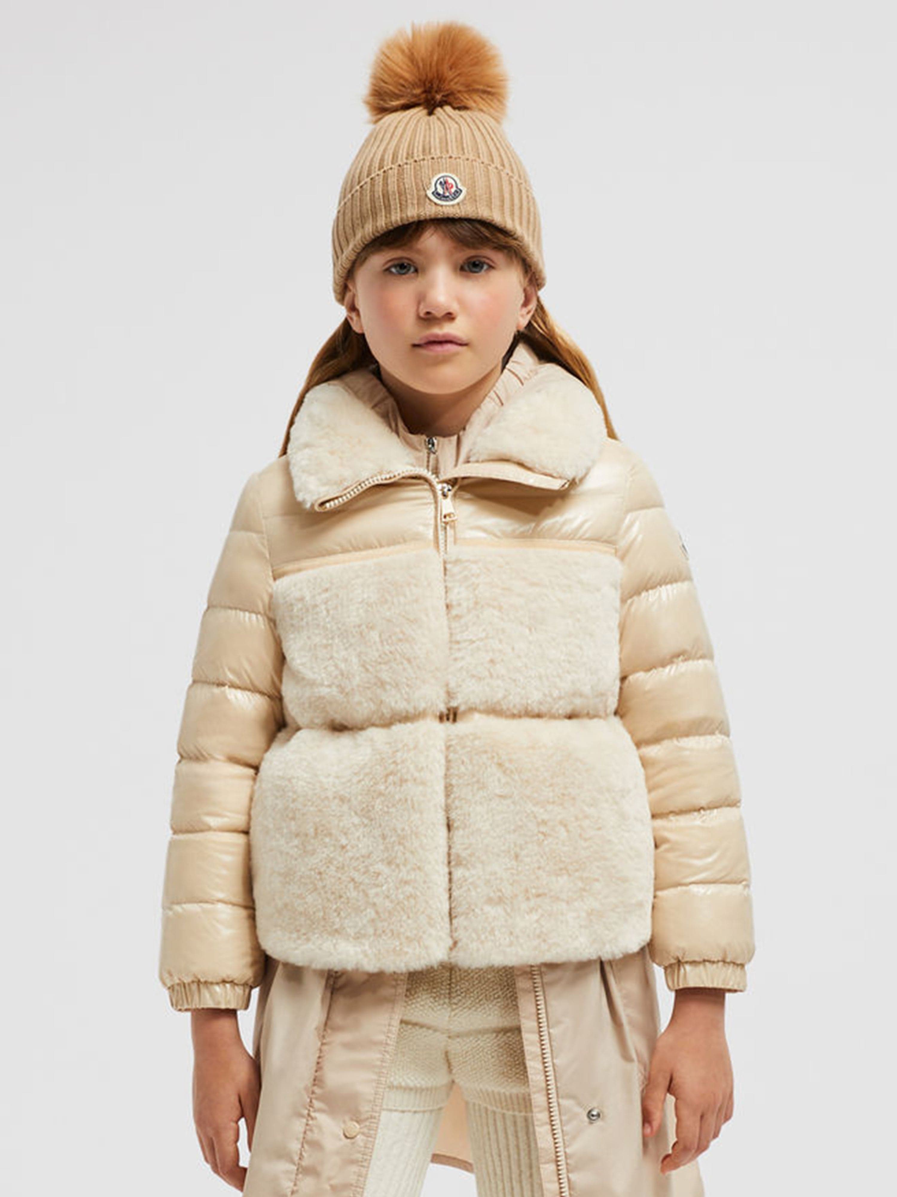 Moncler Enfant Girls Down Teddy Fleece Amabay Jacket in Beige For Sale Free Shipping