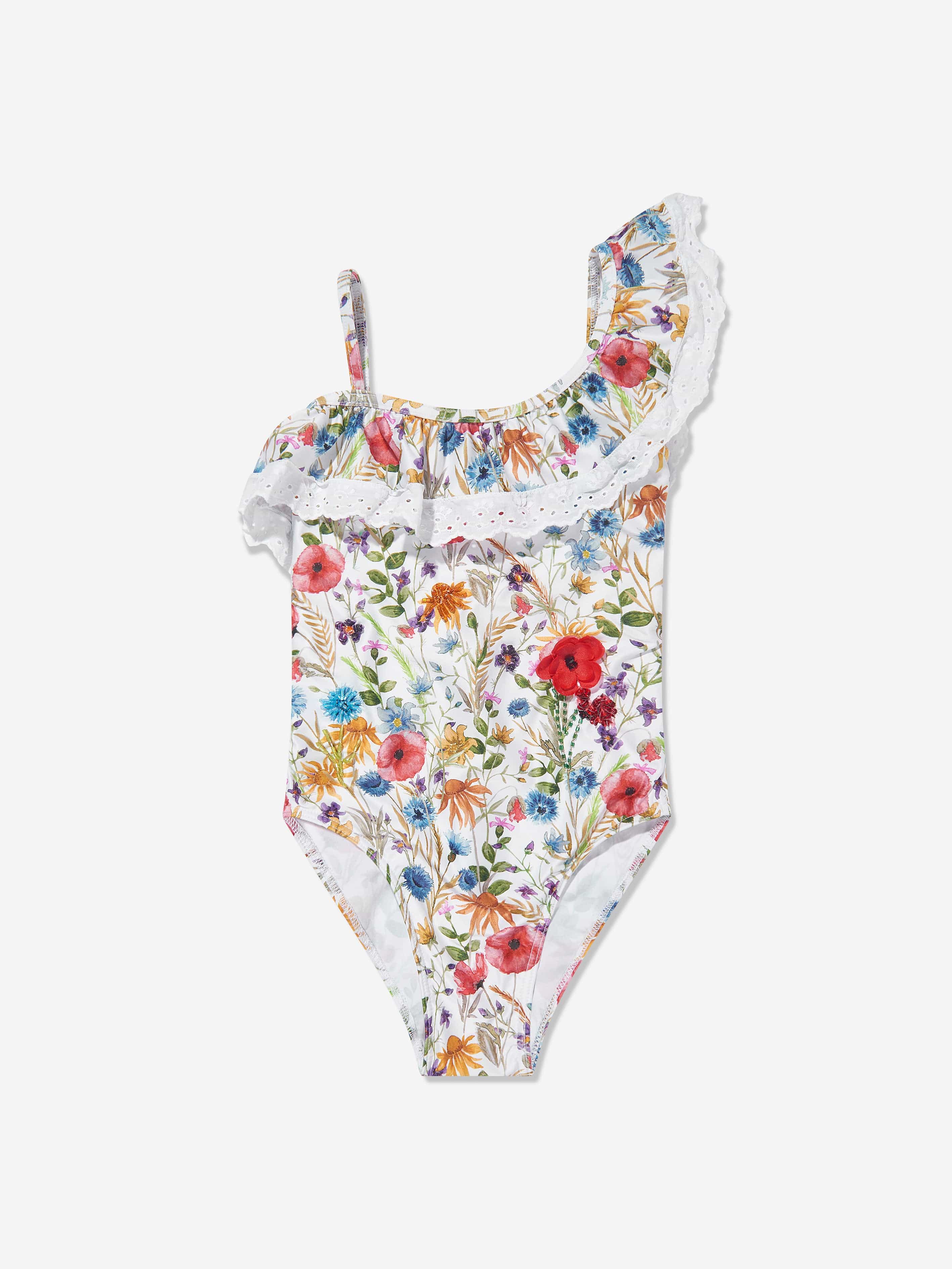 Selini Action Girls Poppy Print Swimsuit in White Free Shipping Marketable