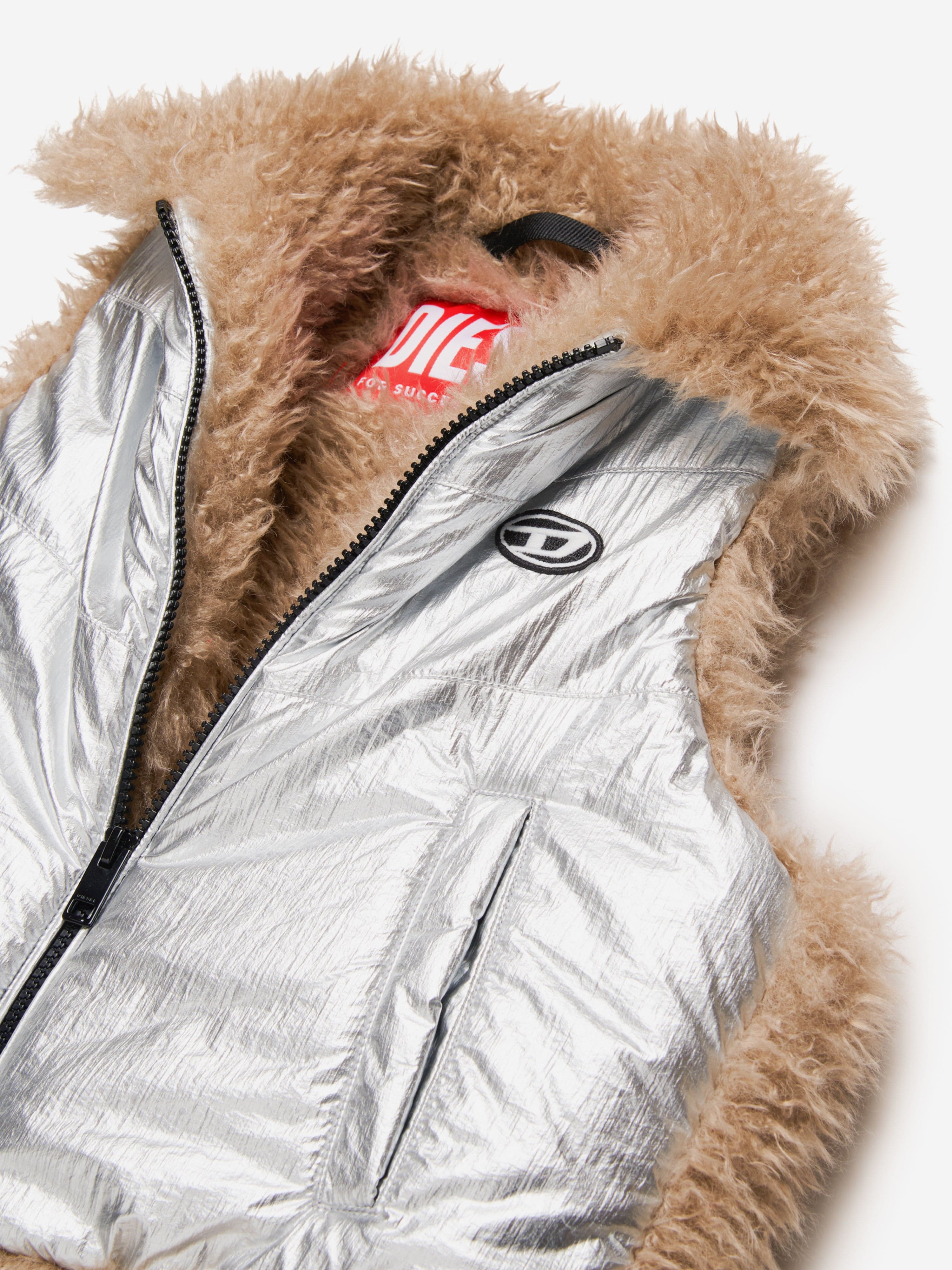Diesel Girls Metallic Gilet in Silver Cheap Sale Brand New Unisex