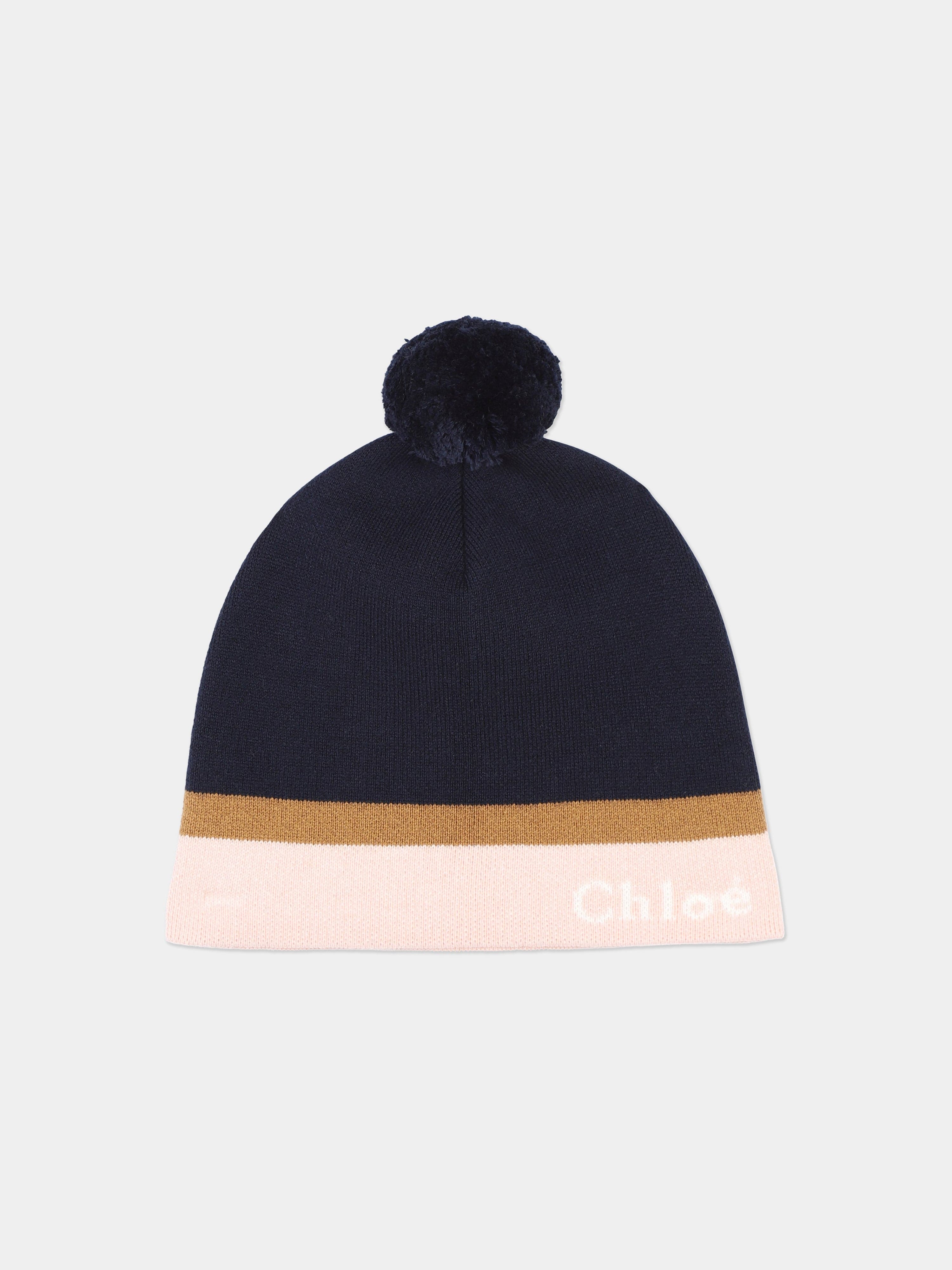 Chlo¨¦ Girls Knitted Bobble Hat in Navy Low Cost