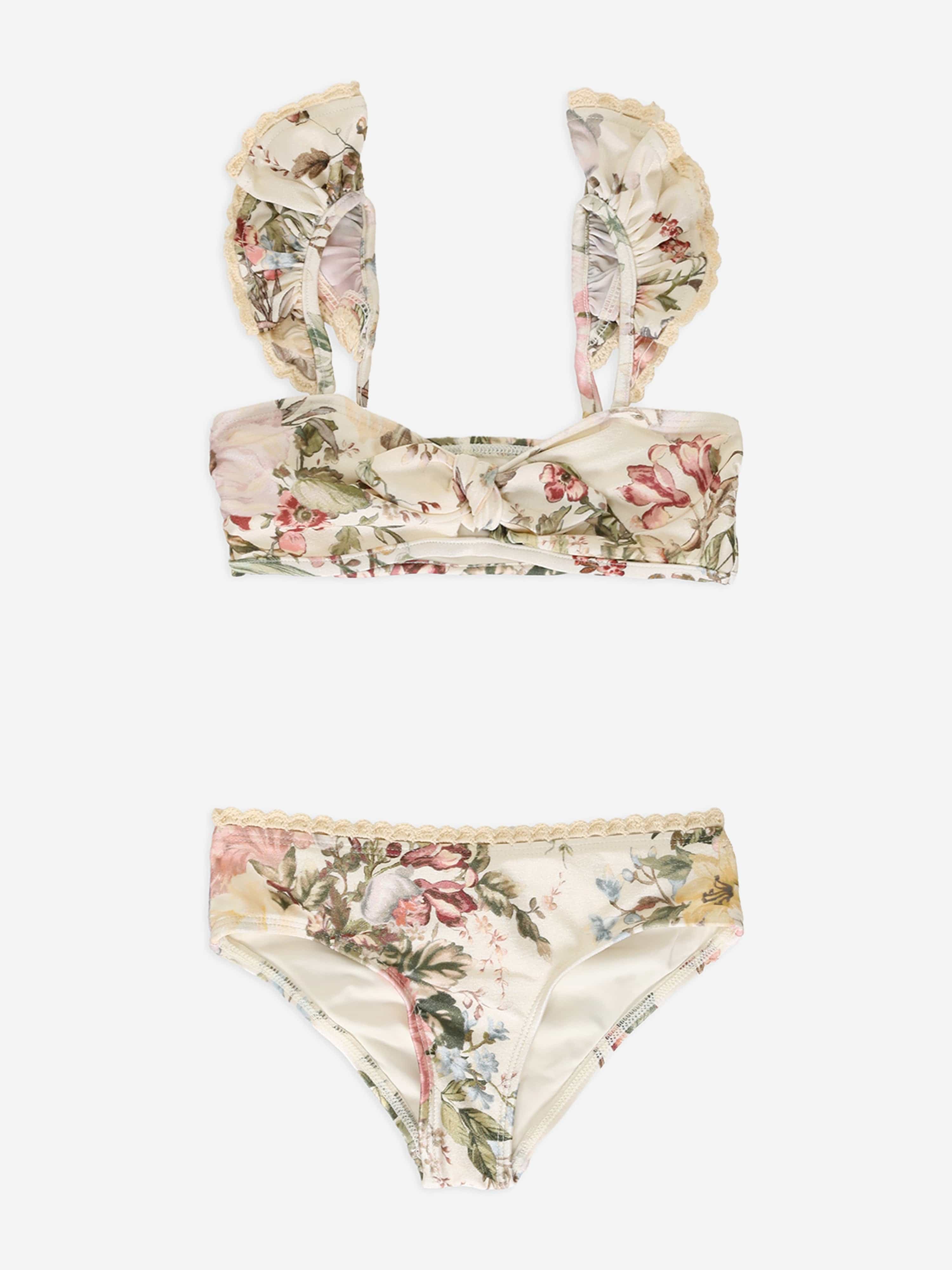 Zimmermann Girls Floral Waverly Trim Frill Bikini in Cream For Sale Finishline