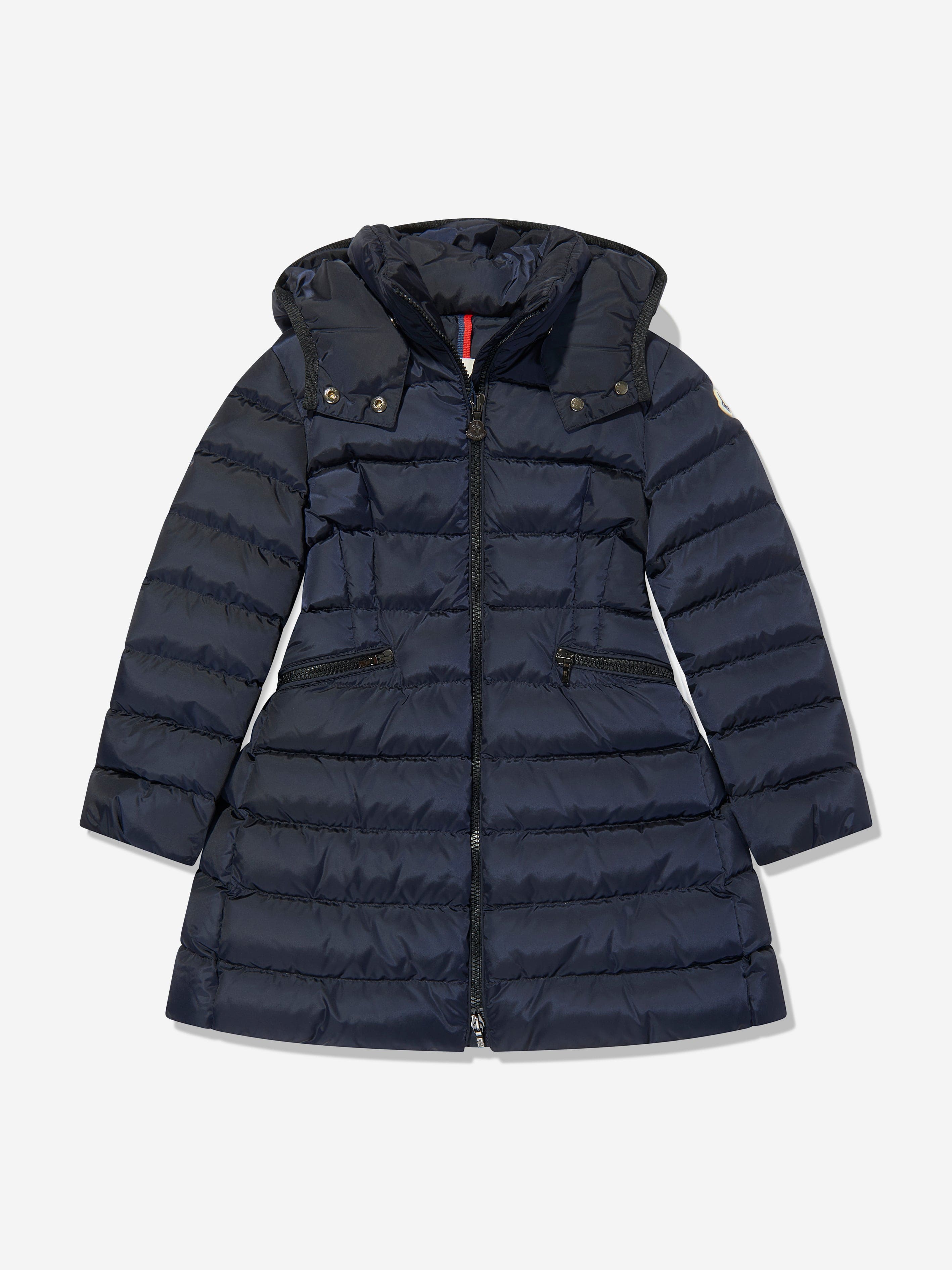 Moncler Enfant Girls Down Padded Charpel Long Coat in Navy Online Online Cheap Online