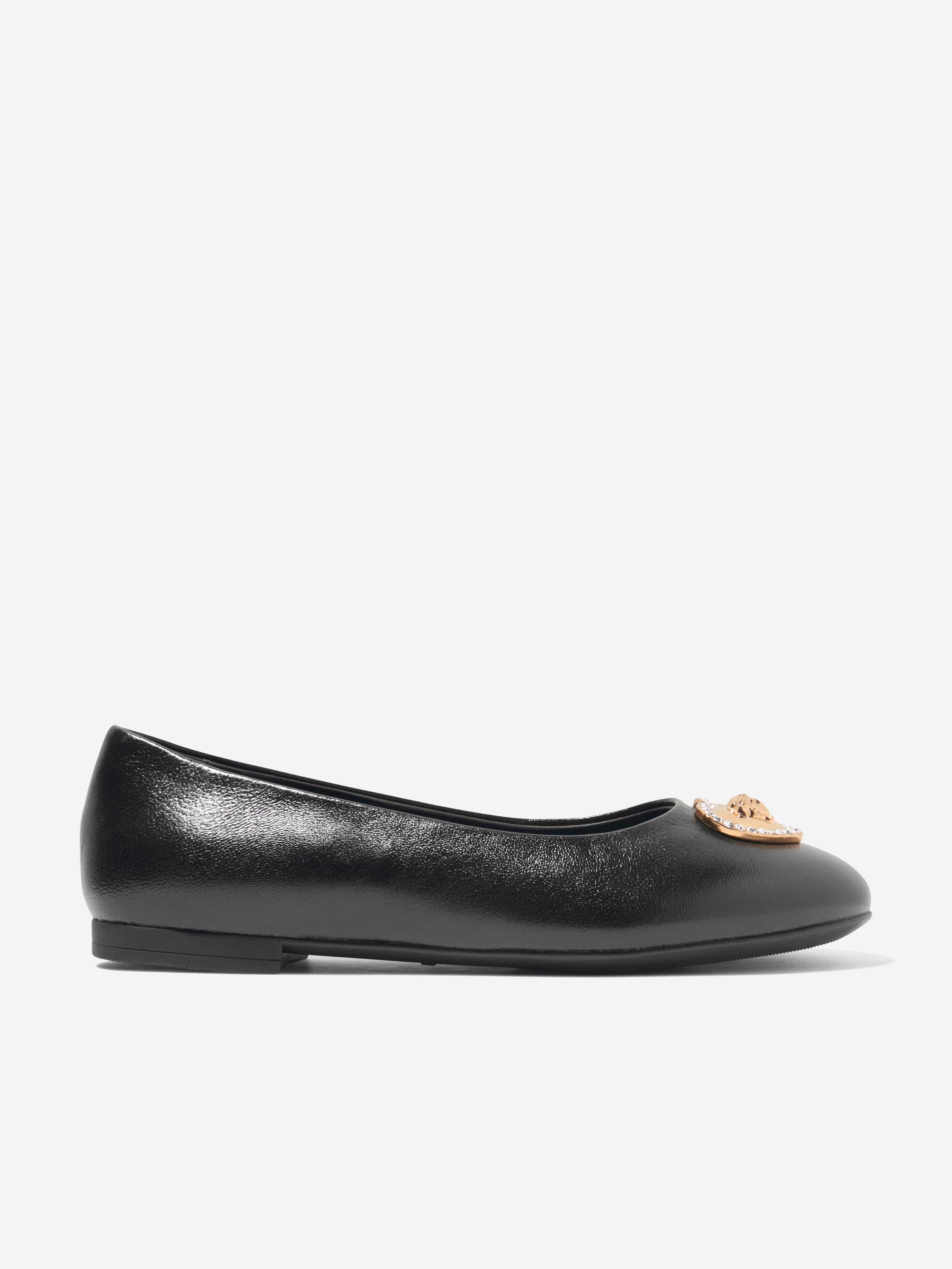 Versace Girls Leather Ballerina Pumps in Black Clearance Big Discount