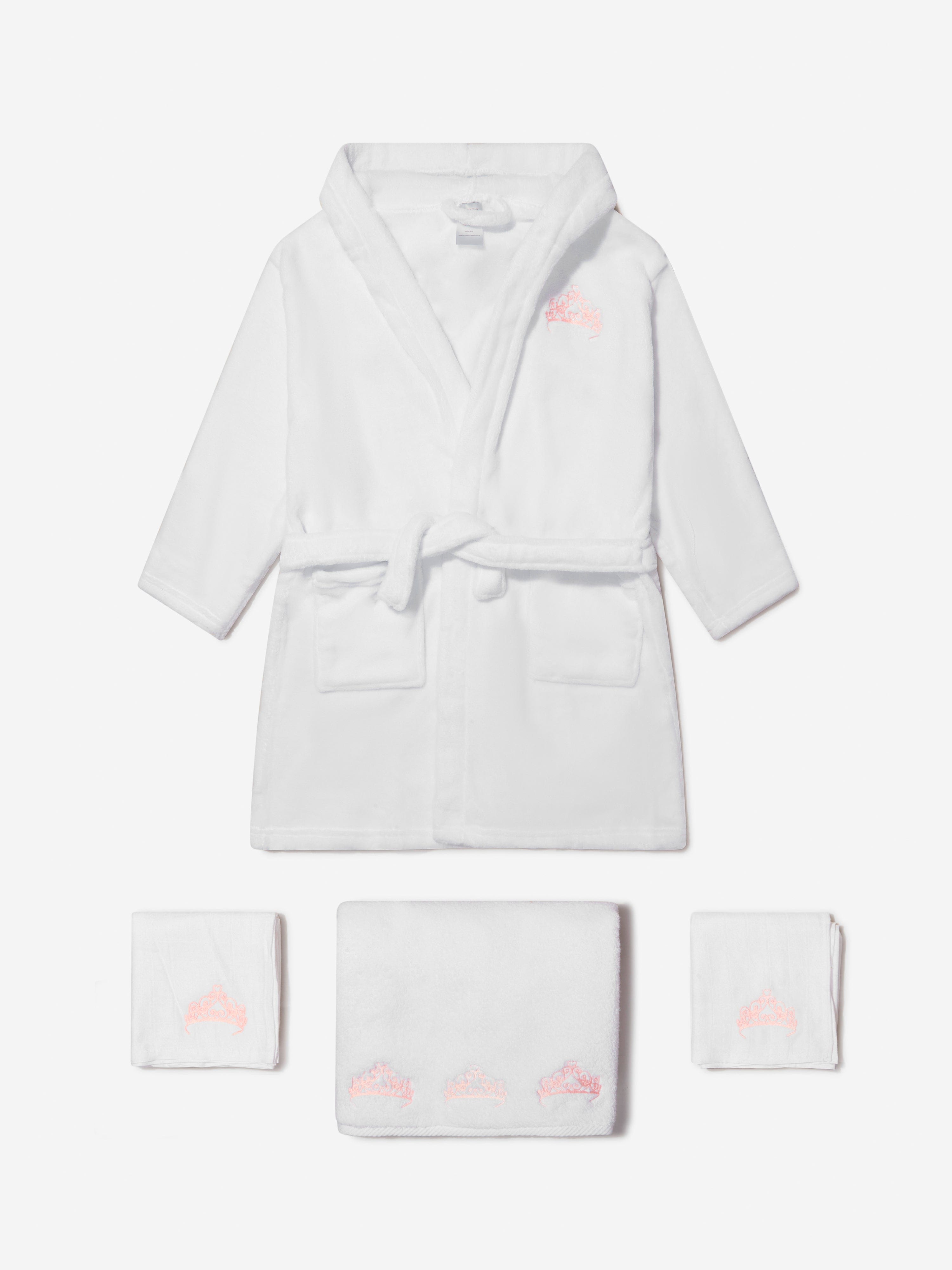 Cotton and Company Baby Girls Organic Cotton Crown Muslin Bathrobe And Towel Set 2025 Unisex Cheap Pice