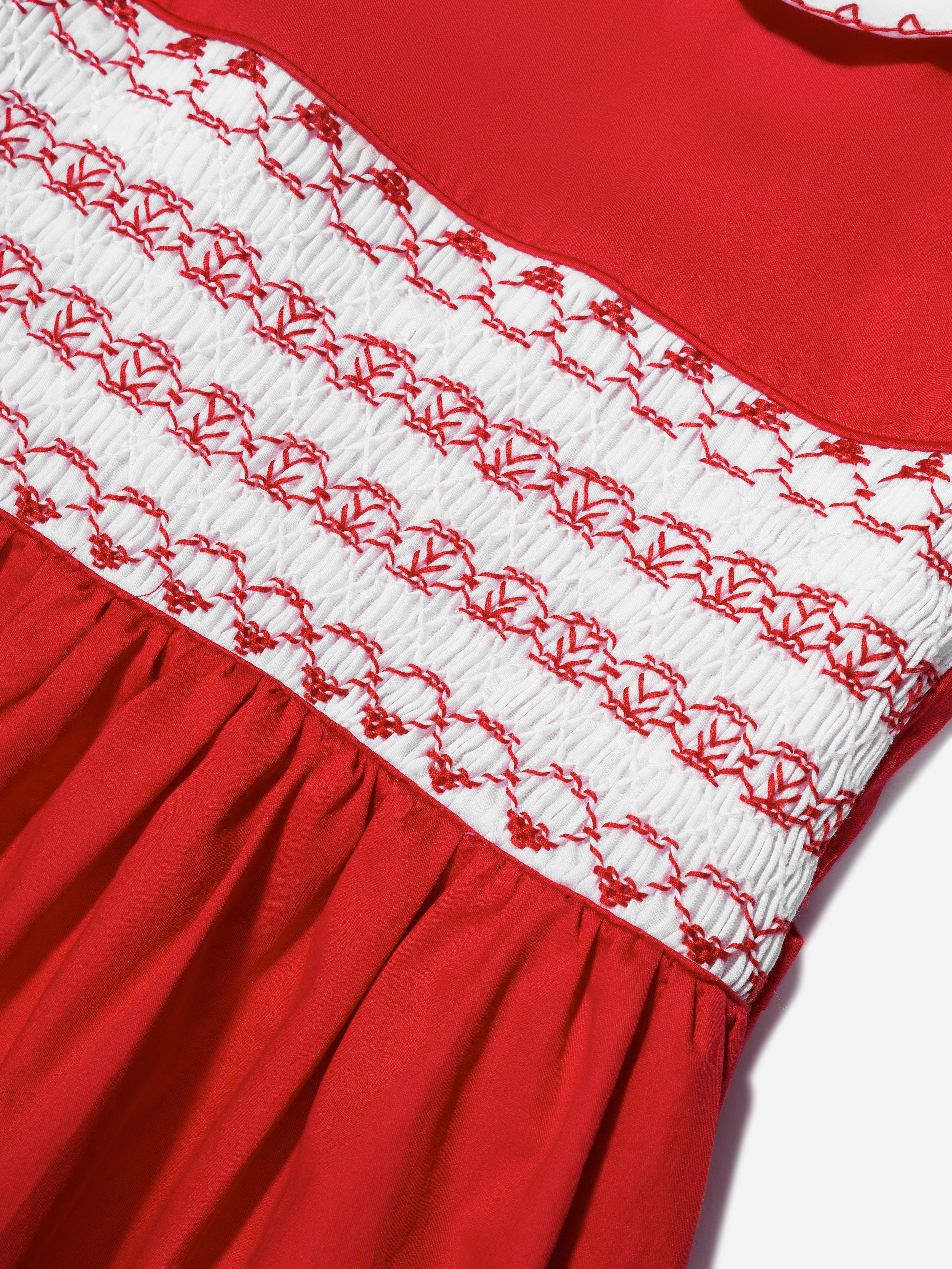 Rachel Riley Girls Classic Smocked Dress in Red Cheap Sale Brand New Unisex
