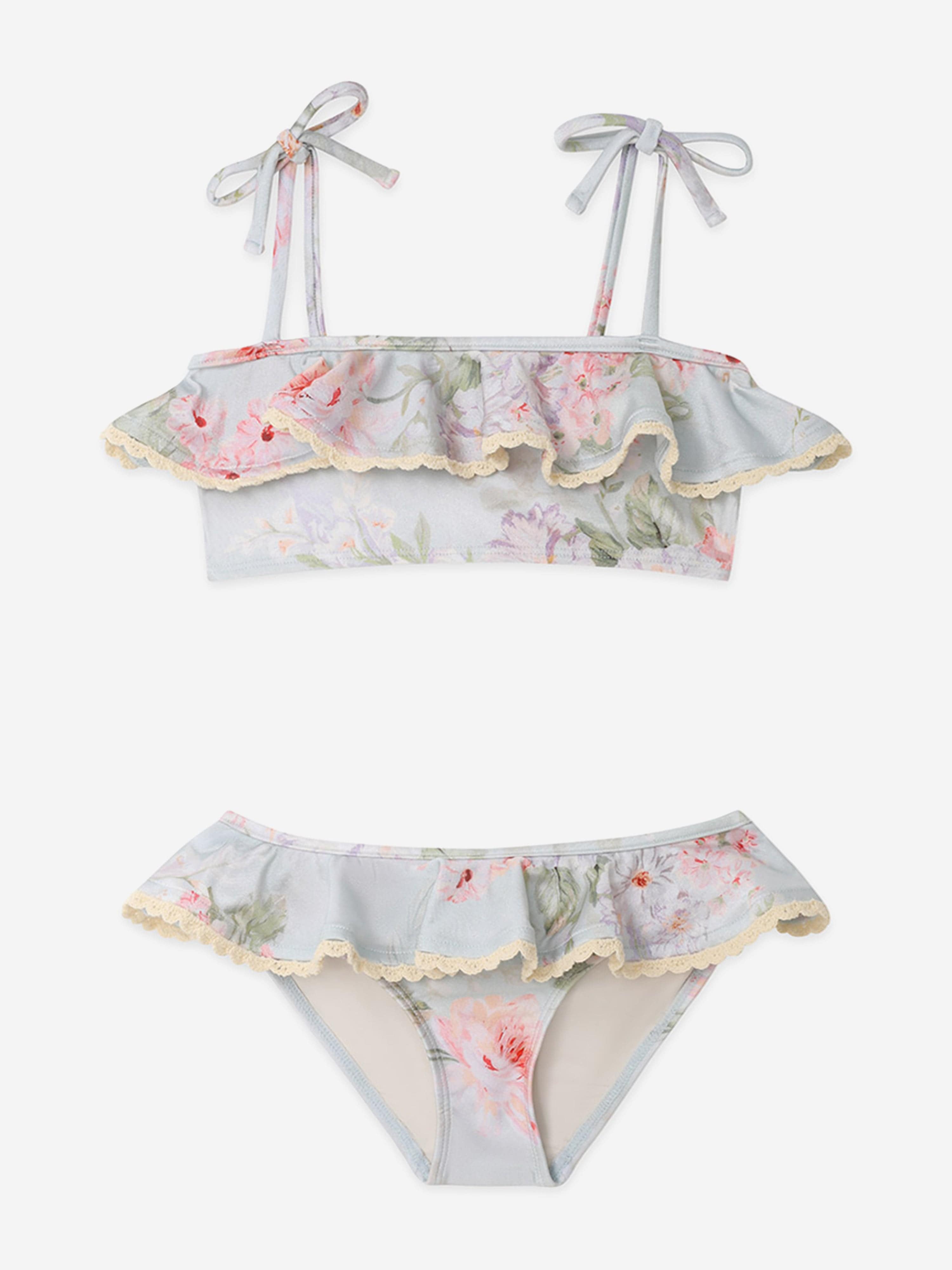 Zimmermann Girls Halliday Trim Frill Bikini in Blue Outlet Cheap