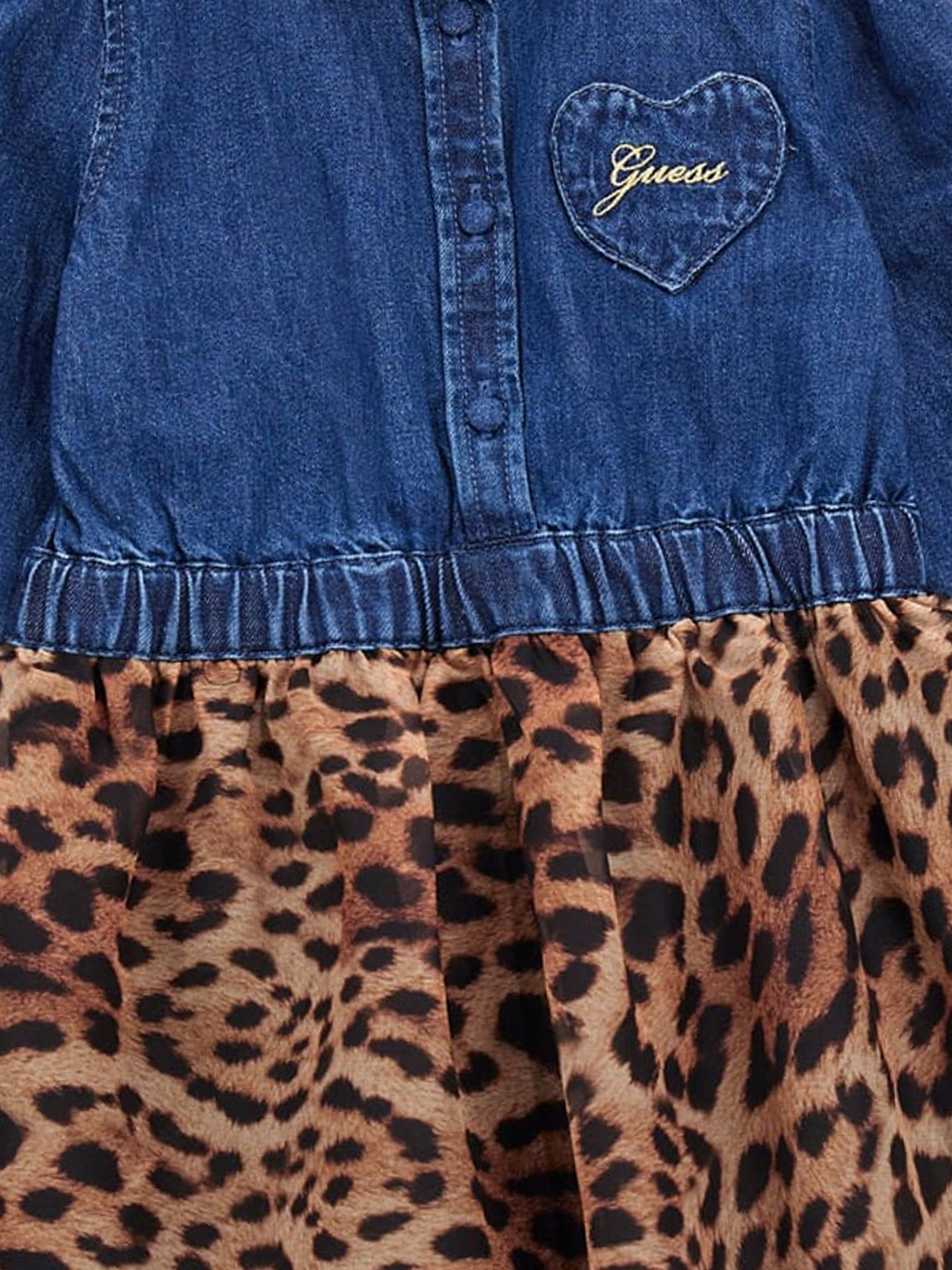 Guess Girls Denim And Leopard Dress in Blue Sale Shop