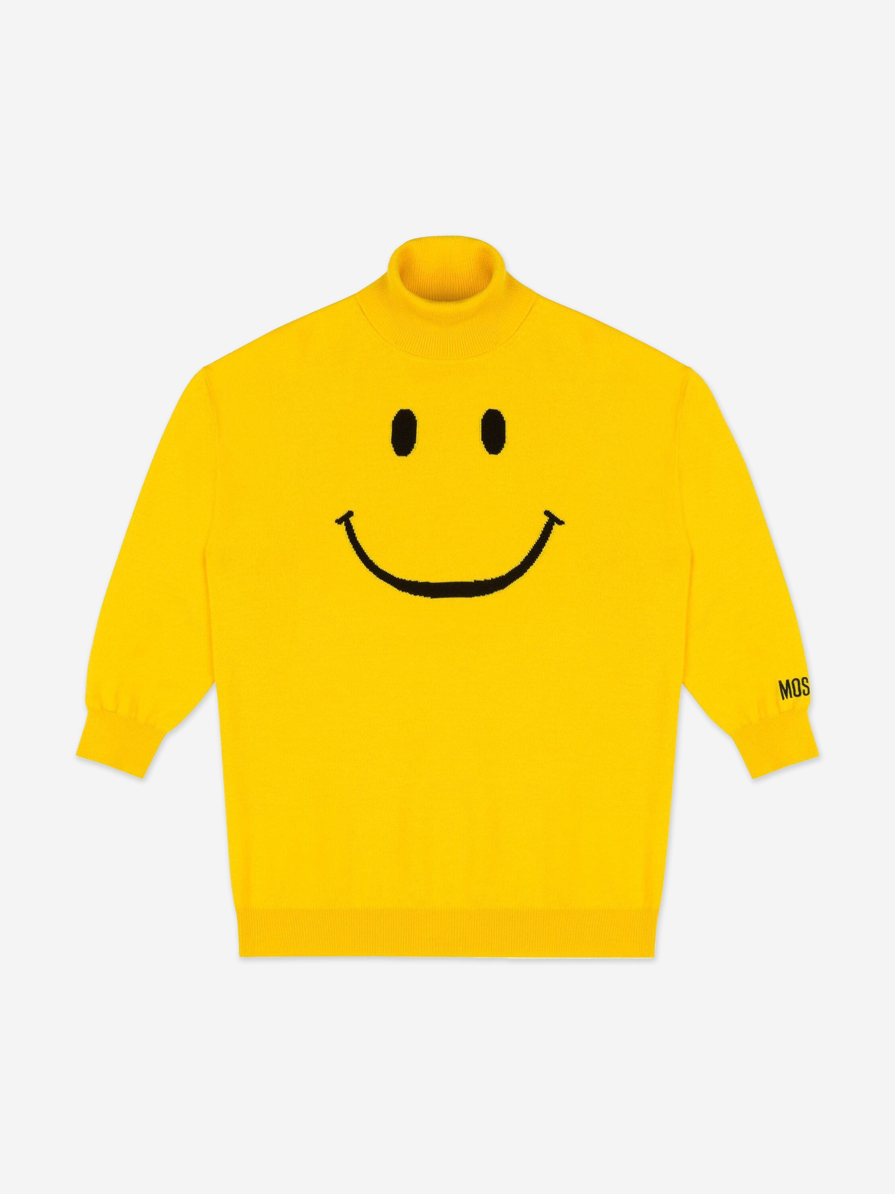 Moschino Girls Smiley Face Knitted Dress in Yellow Brand New Unisex