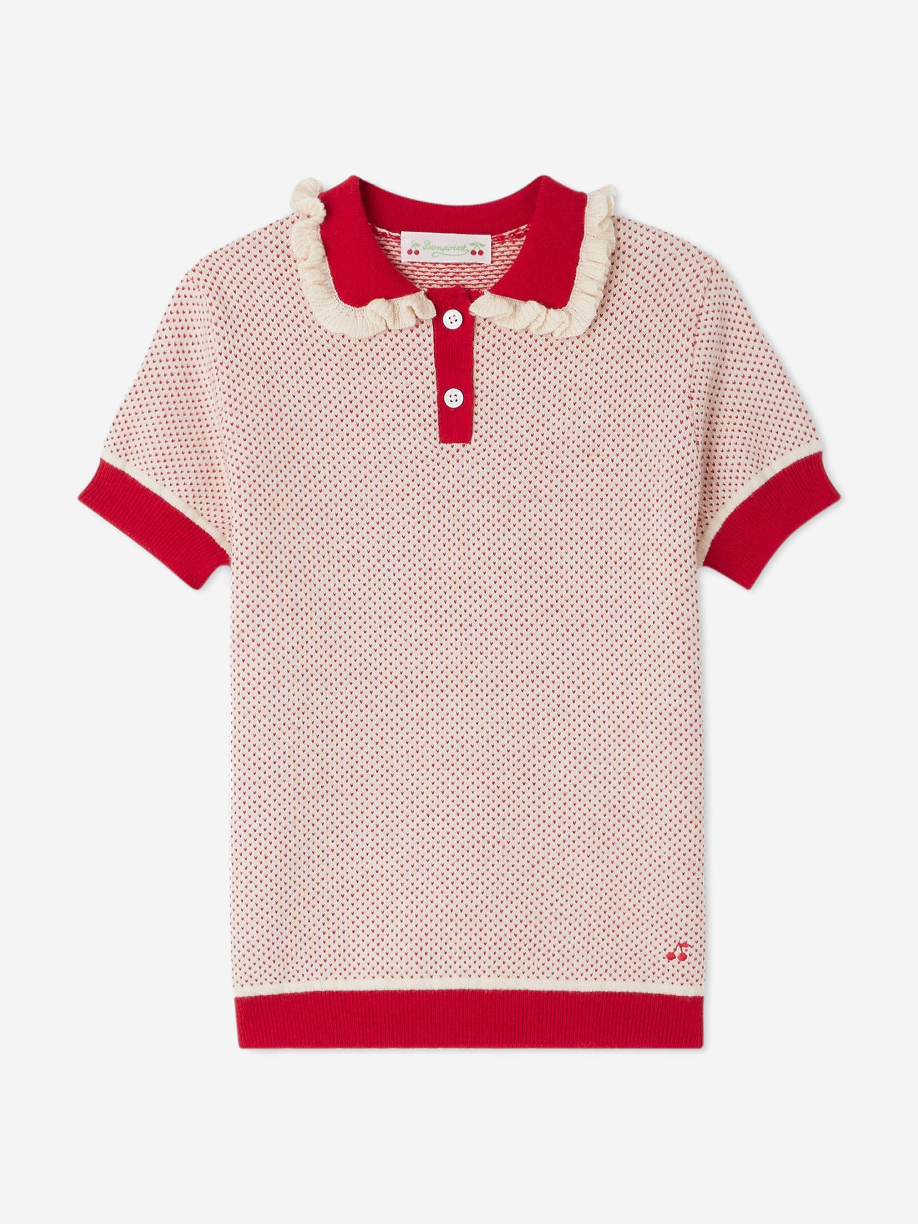 Bonpoint Girls Knitted Frynja Polo Shirt in Red Online Online Clearance