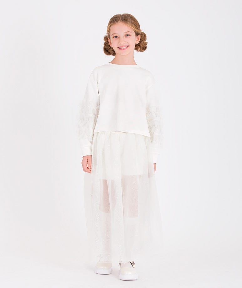 Mama Luma Girls Long Tulle Skirt in White Sale Manchester