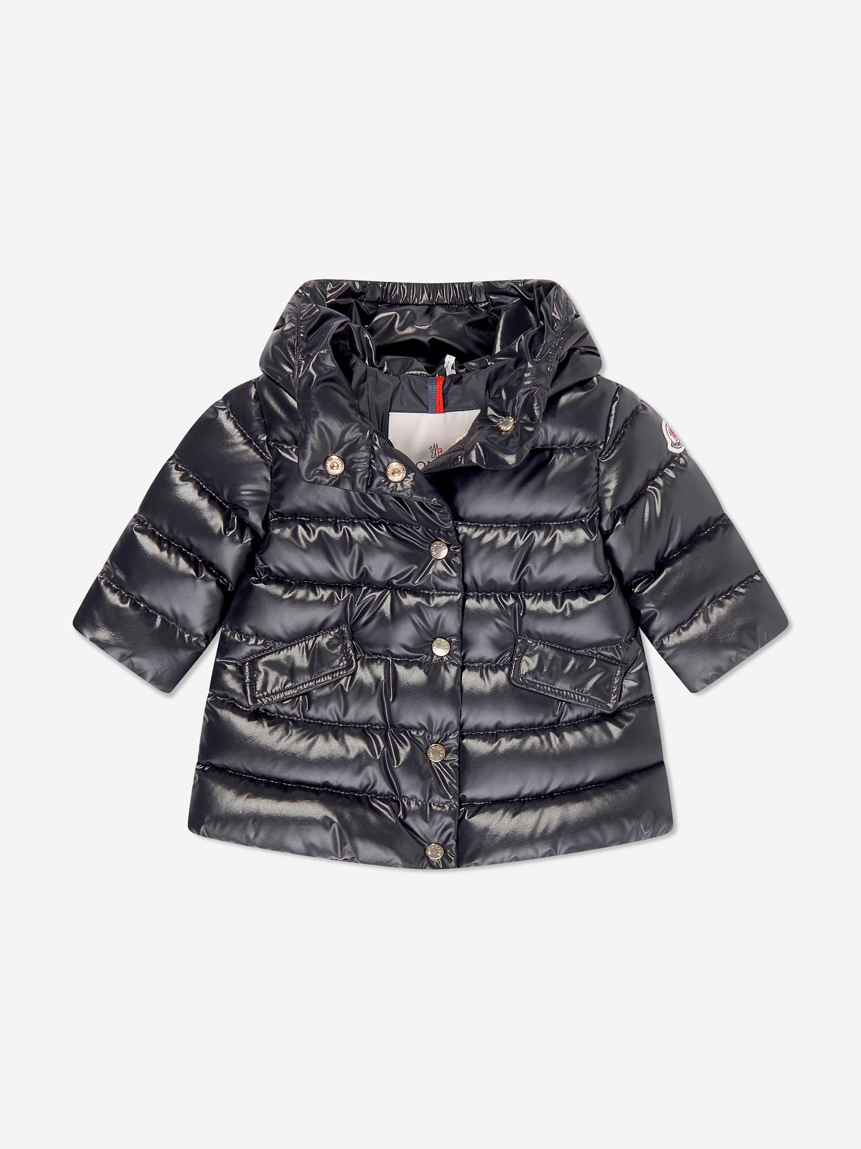 Moncler Enfant Baby Girls Down Padded Ibida Long Coat in Navy Buy Cheap Browse