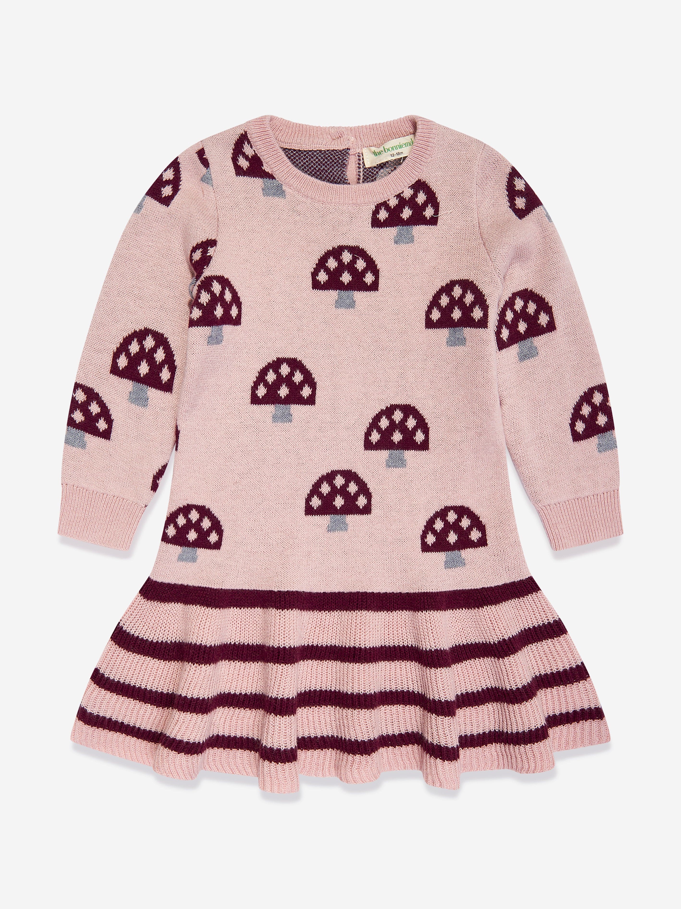 The Bonnie Mob Girls Sage Mushroom Knit Dress in Pink Supply Cheap Pice