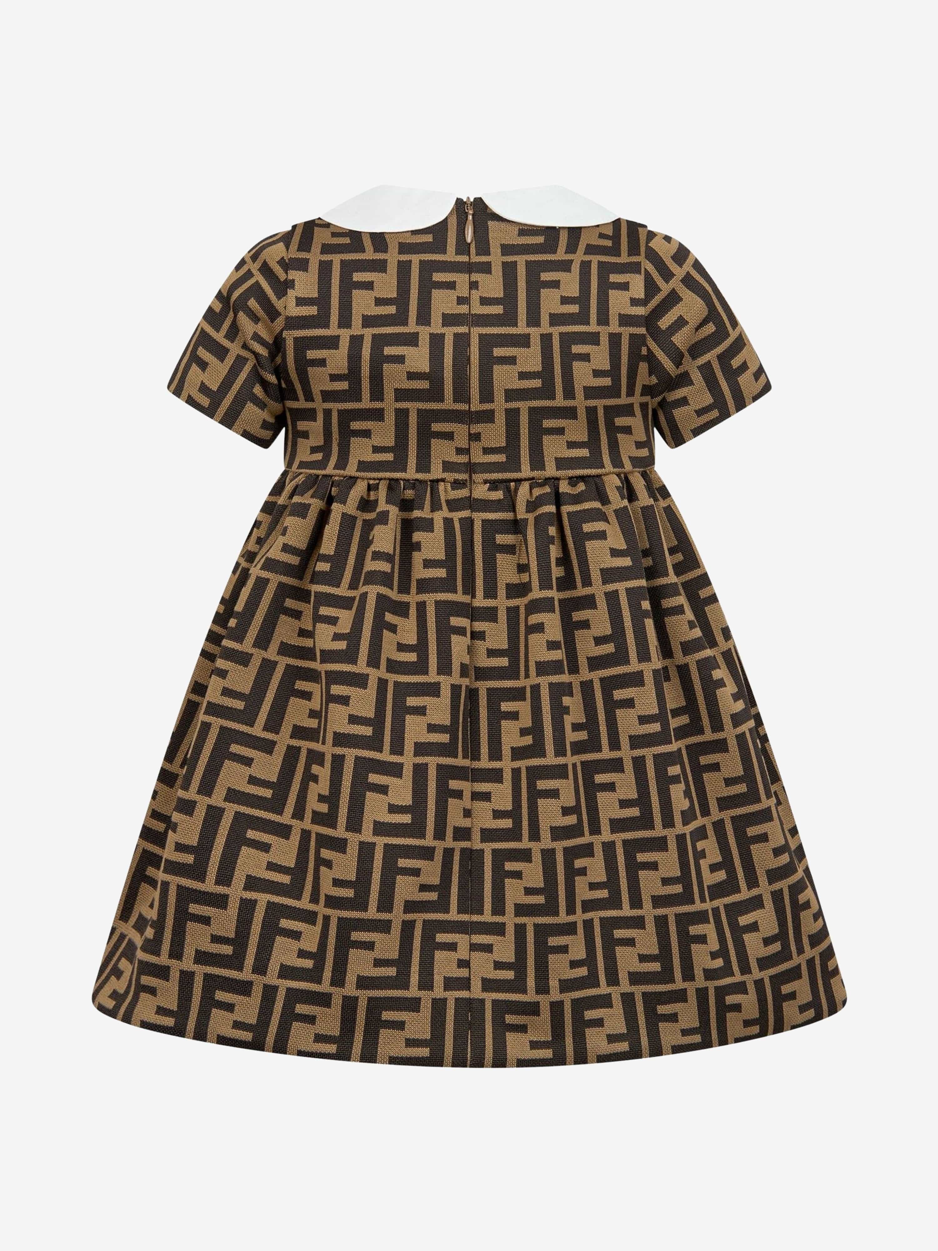 Fendi Baby Girls FF Logo Dress in Brown Clearance Latest