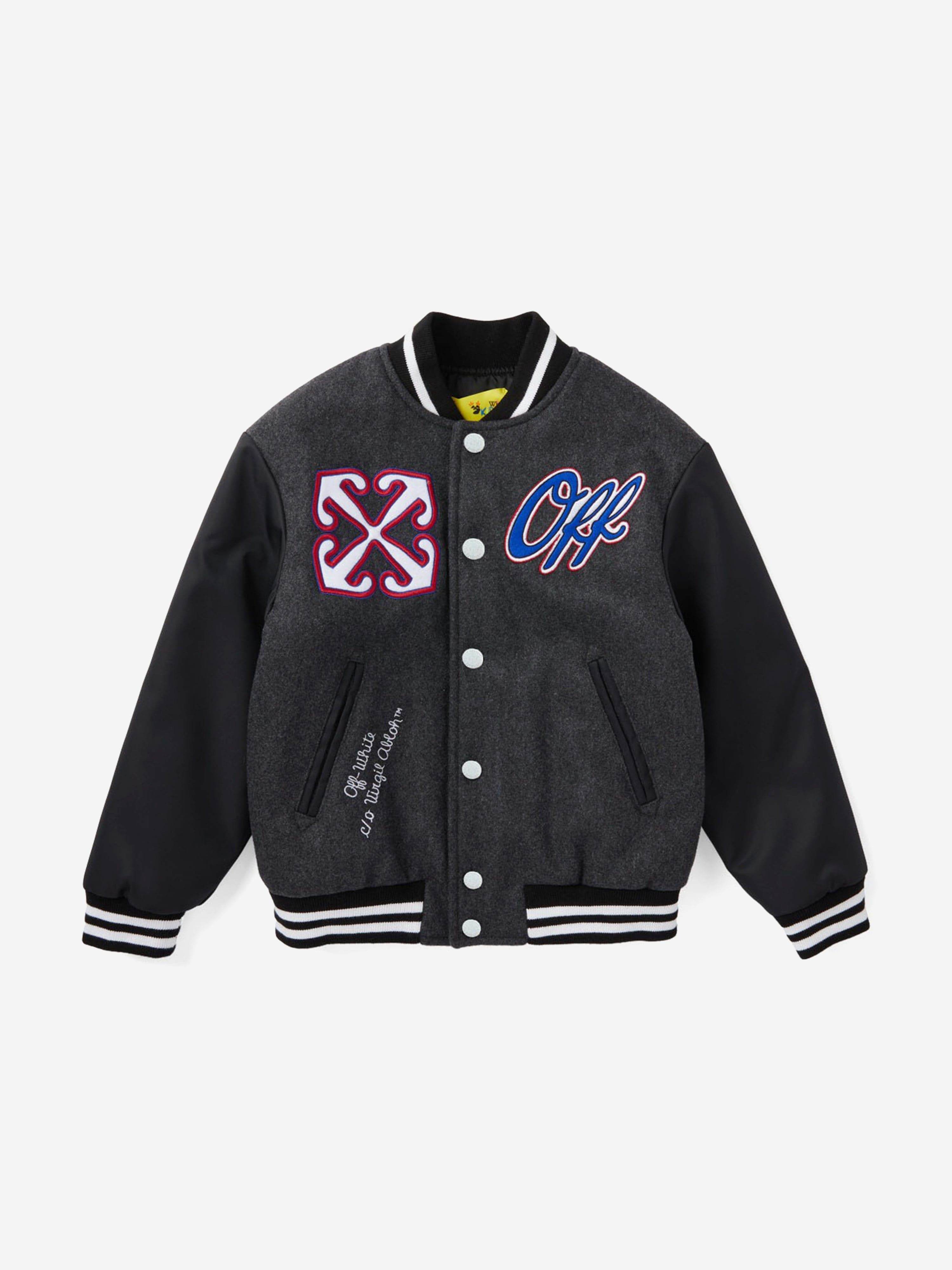 Off-White Kids OW Patch Varsity Jacket in Grey Finishline