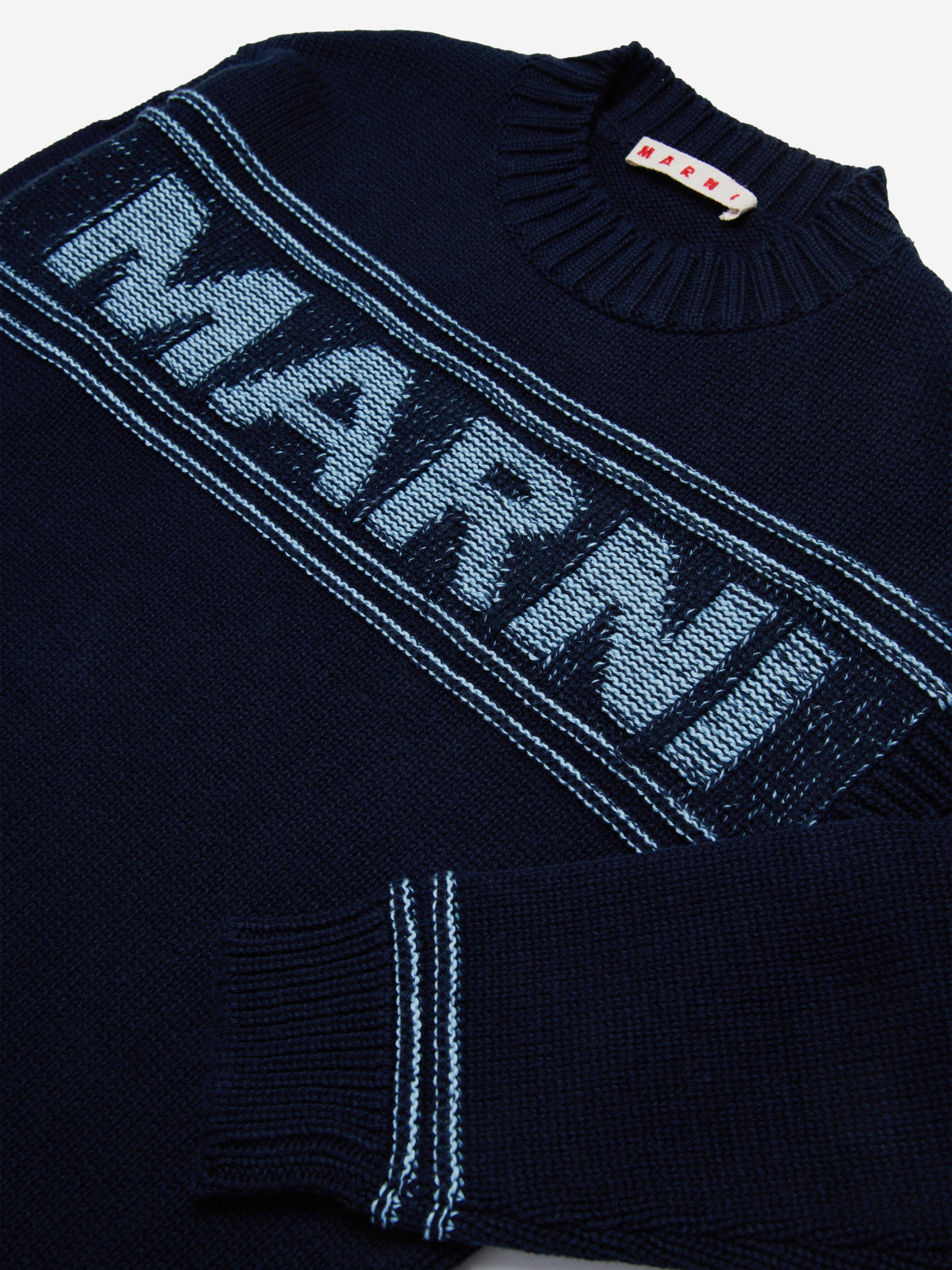 MARNI Kids Logo Jumper in Navy Cheap Extremely
