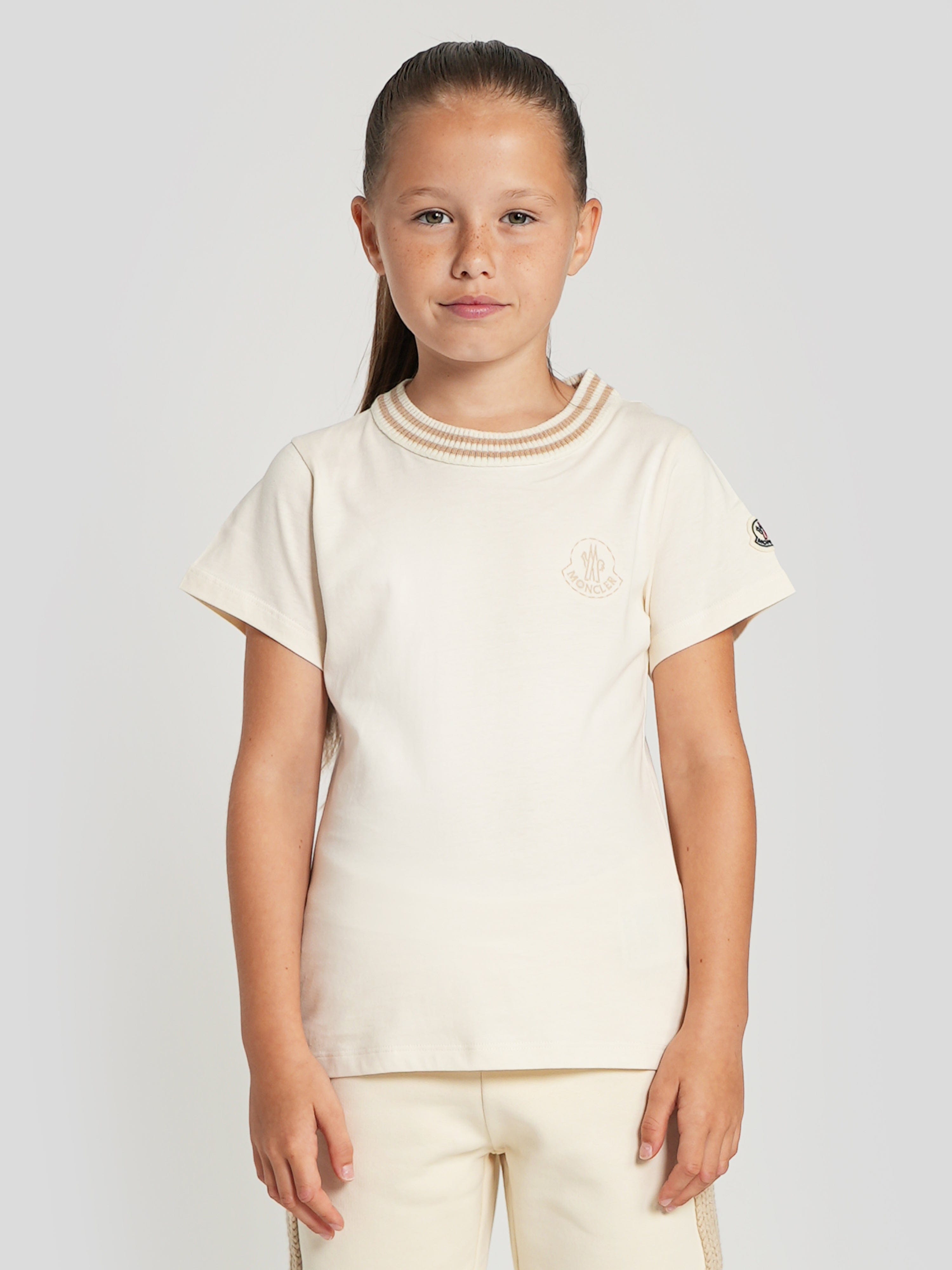 Moncler Enfant Girls Logo T-Shirt in Ivory Shop Offer Online