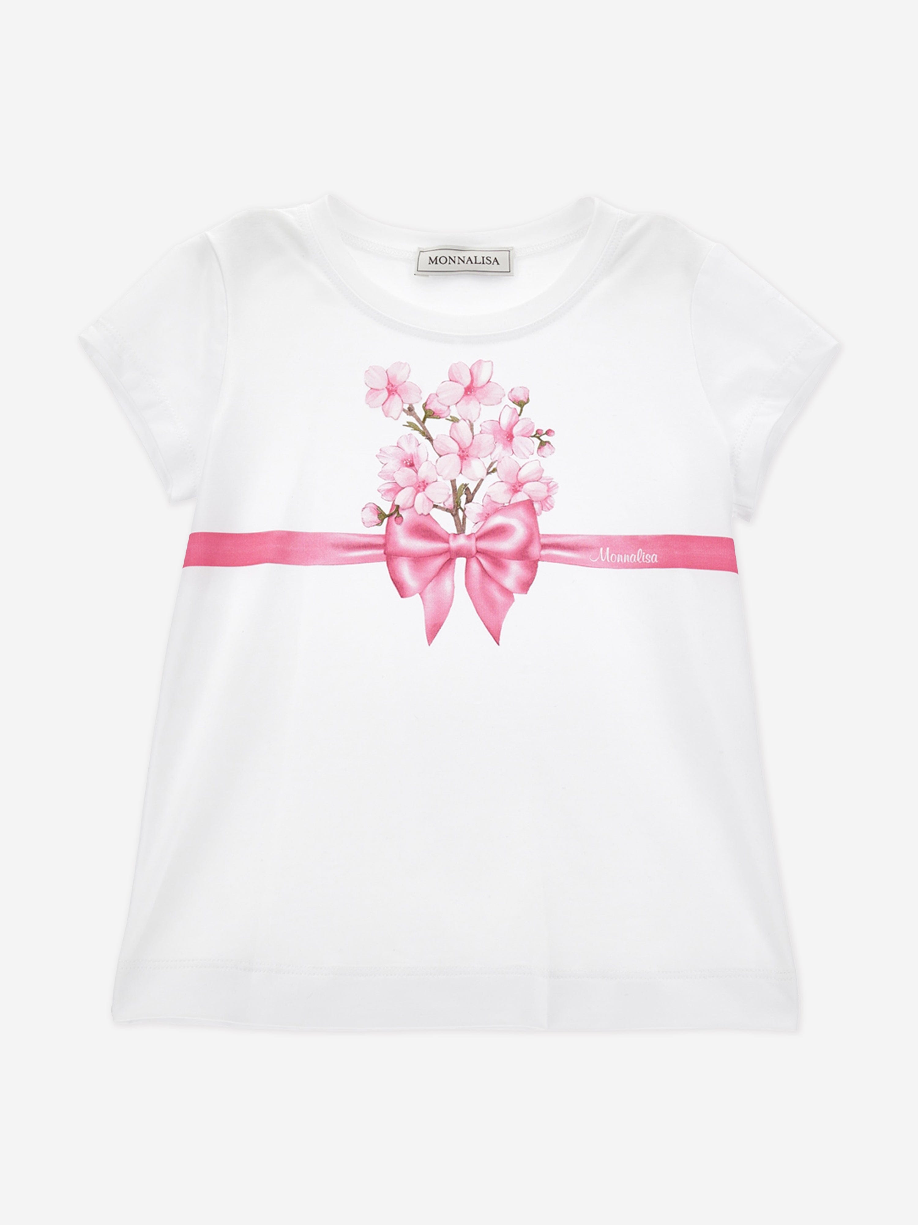 Girls Floral Bow T-Shirt in White Choice For Sale