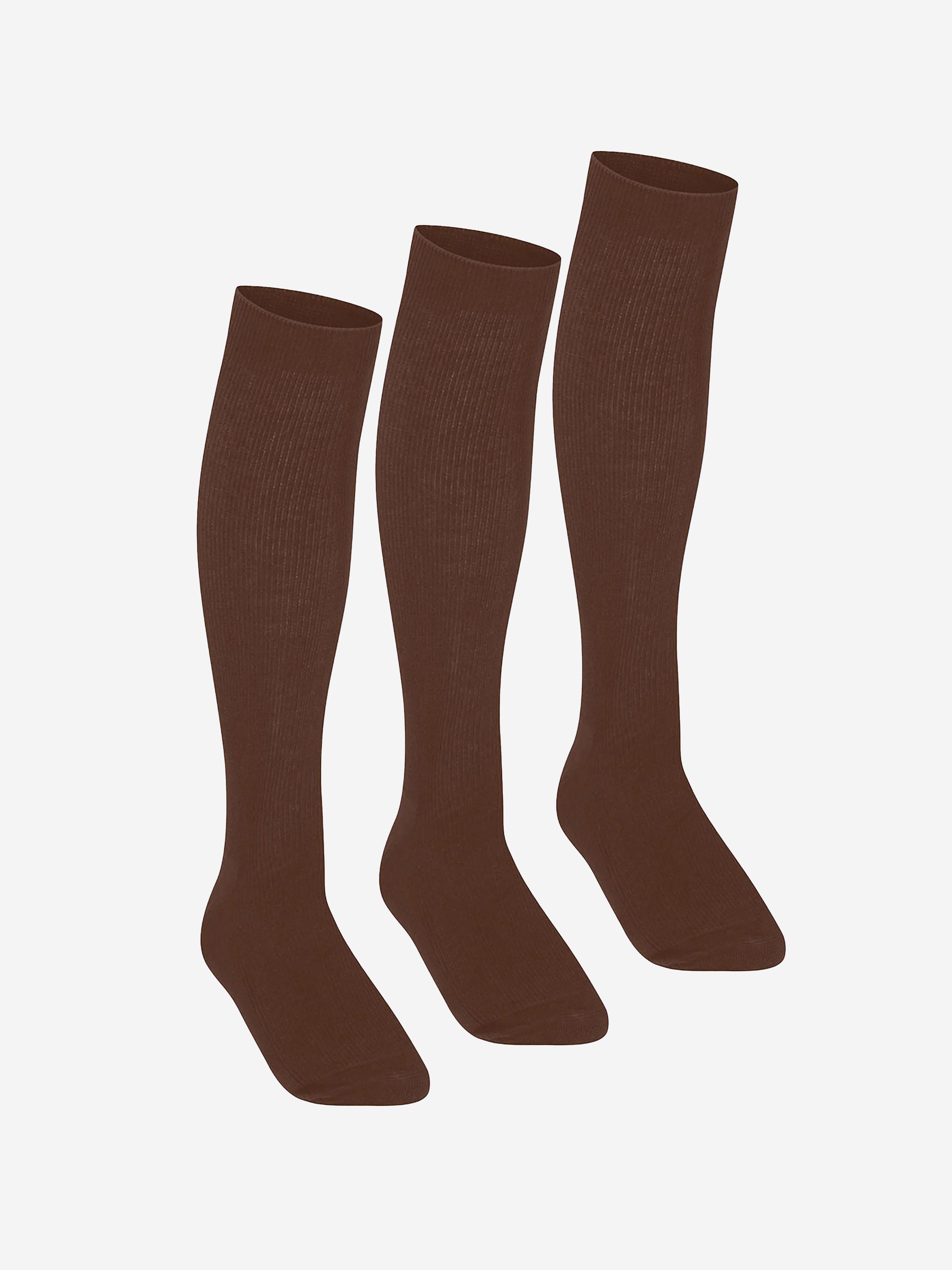 Zeco Girls School Knee High Socks (3 Pack) in Brown Free Shipping For Sale