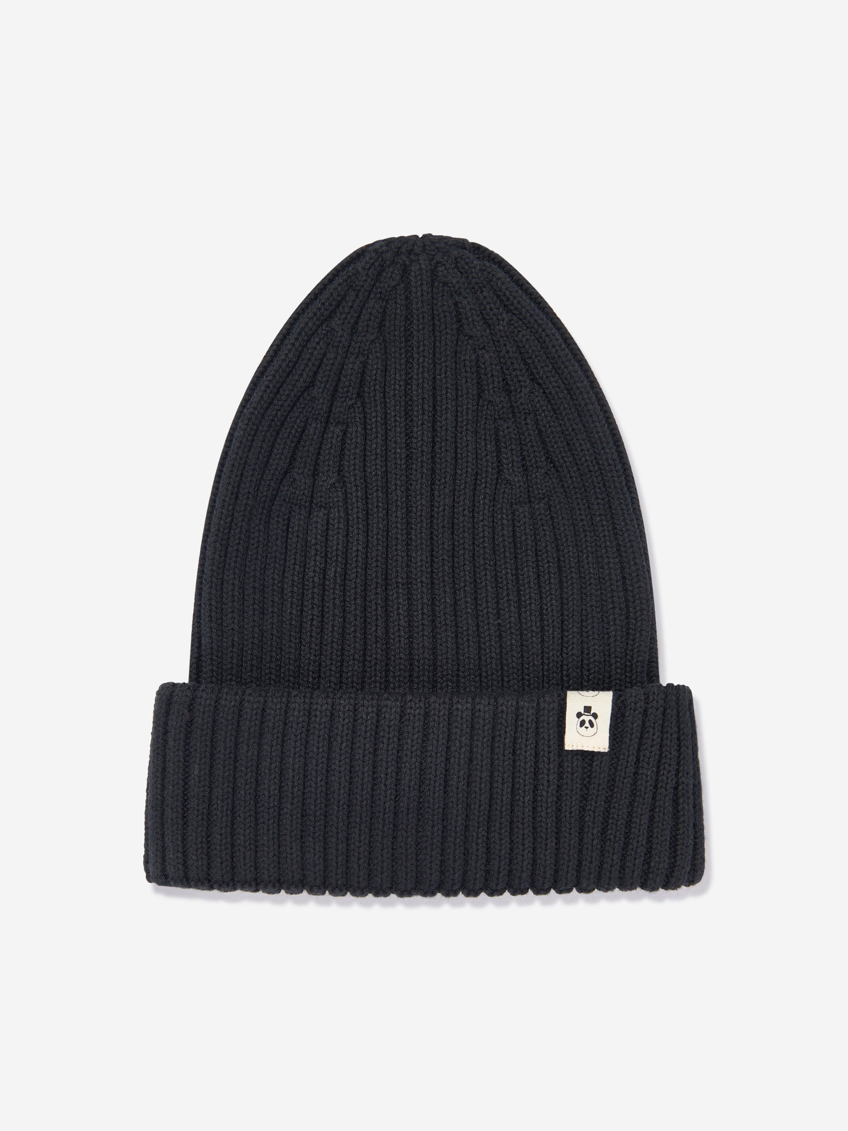 Mini Rodini Kids Knitted Rib Fold Up Hat in Black Best Place To Buy Online